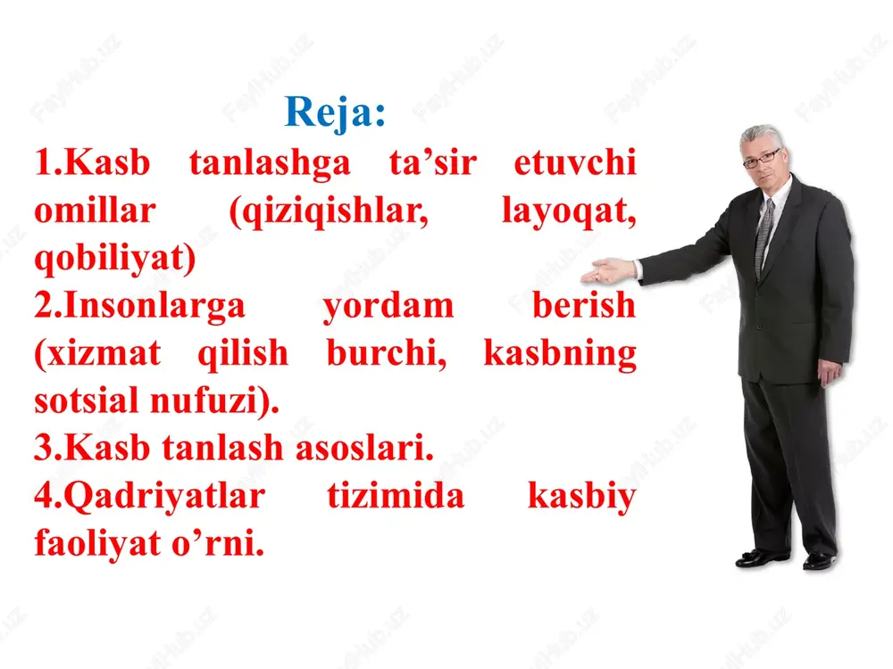 galarining yashash sharoitlari turlicha bo’lishi mumkin. hattoki bitta kasbda ham yashash darajasi turlicha bo’lishi mumkin. bunda ularning oldiga qo’ygan maqsadlari ham muhim o’rin tutadi, biroq kasblaridagi boshlang’ich qadriyatlar bir biriga yaqin bo’ladi. kasb insonlarning xatti-harakatlarini ajratadigan holatdir. bunda psixolog mutaxassis sifatida o’zini qanday namoyon qilishi ko’zda tutilgan. ma’lumki psixologiya sohasi hali ham o’rganilayotgan va qarimaydigan sohalardan biri hisoblanadi. ularning usullari ham takomillashib bormoqda. shaxs xususiyatlarini aks ettiradigan kasb faoliyatidir. biz ko’pgina holatlarda psixolog qandaydir xizmatlar ko’rsatishini sezib, uni o’zini shakllantirishda kerak ekanligini unutib qo’yamiz. 6 kasb bu tarixiy rivojlanuvchi tizim hisoblanadi. “professiya” so’zi lotinchadan olingan bo’lib barchani oldida gapirmoq so’zini beradi. kasbning o’zi insonlarning yashash sharoitlariga qarab o’zgaradi. asosan psixologiya kasbi mashhur bo’lgan shaxslarning hayoti bilan bog’liq holda amalga oshirilgan. psixologiya kasbi reallikdir, bu subyektning o’zini shakllanish imkoniyatini yaratadi. demak psixologiya kasbida insonlarning xatti-harakati orqali xulosaga kelishi mumkindir. bunda yo’riqnomalar ish bermasligi mumkin. psixologiya sohasida insonlarga yordam berish holati eng …