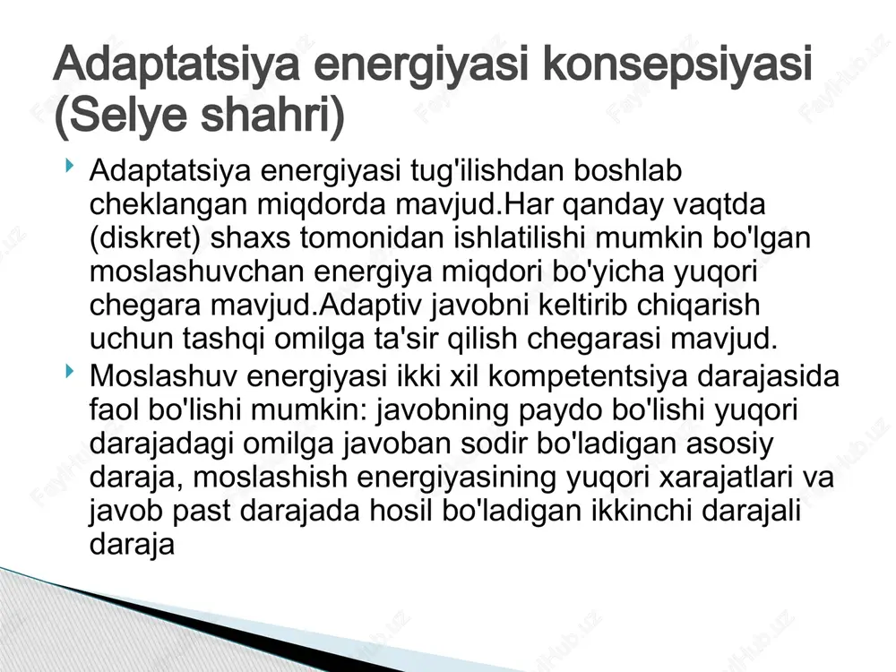 ruhiy tushkunlik holati, to'satdan g'azablanish. xulq-atvor hodisalari : 1 . stressni amalga oshiruvchi tizimlar (stress omillari ta'siriga moslashish mexanizmlari o'ziga xos emas va har qanday stress ta'siriga xosdir, bu umumiy moslashish sindromi (yoki stress reaktsiyasi) haqida gapirishga imkon beradi. 2. stressni cheklovchi tizimlar. stress mexanizmlari avtonom asab tizimining simpatik va parasempatik aloqalarini faollashtirish (yurak urish tezligining oshishi; yurak qisqarishining kuchayishi; yurak tomirlarining kengayishi; qorin arteriyalarining torayishi; o'quvchilarning kengayishi; bronxial naychalarning kengayishi; skelet mushaklarining kuchayishi; jigarda glyukoza ishlab chiqarish; aqliy faoliyatning mahsuldorligini oshirish; skelet mushaklarining qalinligidan o'tadigan arteriyalarning kengayishi; metabolizmni tezlashtirish. stressga javob berish bosqichlari (birinchi bosqich): ushbu reaktsiya stressor ta'siriga javoban mushaklarni faollikka tayyorlaydigan tananing safarbarligi sifatida qaraladi.amigdala yadrosi (limbik tizimning markaziy shakllanishlaridan biri) qo'zg'alganda, kuchli impulslar oqimi gipotalamusning ergotrop yadrolariga o'tadi, u erdan impuls orqa miyaning torakal qismiga va nihoyat ushbu mexanizmning markaziy organiga — buyrak usti bezlarining miya qatlamiga yo'naltiriladi. natijada adrenalin va norepinefrin ajralib chiqadi, bu qon …