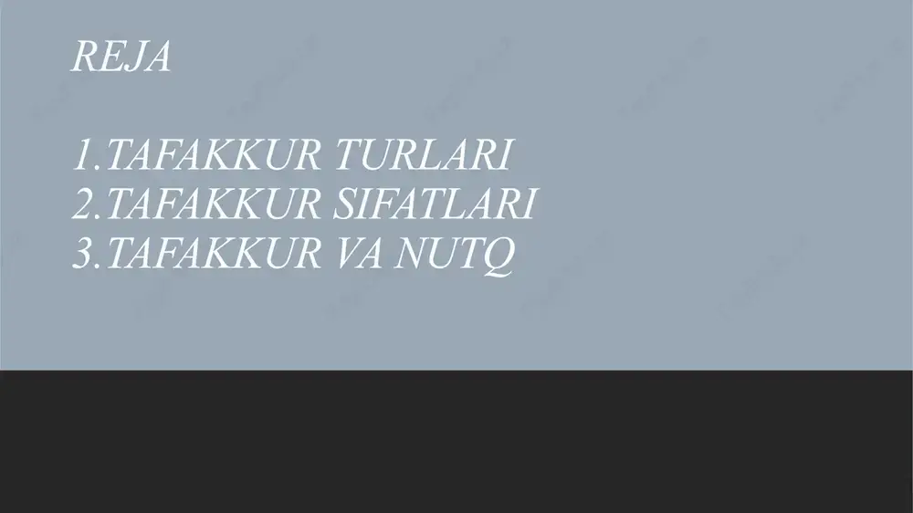 ­larda turlicha namoyon bo’ladi. bular tafakkurning sifatini tashkil qiluchi belgilardir. tafakkurning mazmundorligi, avvalo, u yoki bu narsalar yoki hodisa­lar to’g’risidagi, voqelikning u yoki bu sohalari to’g’risidagi muhokamalar va tushunchalar odamning ongida qanchalik o’rin olganligidan kelib chiqa­di. odamda fikr nechog’li ko`p bo’lsa va bu fikrlar nechog’li xilma-xil bo'lsa, uning tafakkuri shu qadar mazmunli bo'ladi, uning aqli shu qadar boy bo'ladi. lekin tafakkurning mazmundorligi mavjud fikrlarning miq­dori bilangina belgilanmaydi, tafakkurning mazmundorligi shu fikrlarda nimalar aks ettirilganligi bilan ham belgilanadi. shu sababli tafakkur faqat boy bo’lgailidagina emas, shu bilan birga, u ham chuqur bo'lganida, bunday tafakkur mazmundor tafakkur deb hisoblanadi. voqelikning eng muhim, xossalari va sifatlari, eng muhim bog’lanishlari va munosabatlari tafakkurda aks etganida bunday tafakkur chuqur tafakkur 27.04.2023 tafakkurning mazmundorligi (boyligi va chuqurligi) odamning faoliytiga, bilimiga va tajribasiga, odamda xayolning qay darajada rivoilan­gainligiga va odamda qiziqish, havaslarning borligiga bog'liqdir aqlning tanqidjyligi o'zining-yoki o’zgalarning fikrlarini haqiqatga mos bo'lish-bo'lmaslik jihatidan tekshira bilishda va shu …