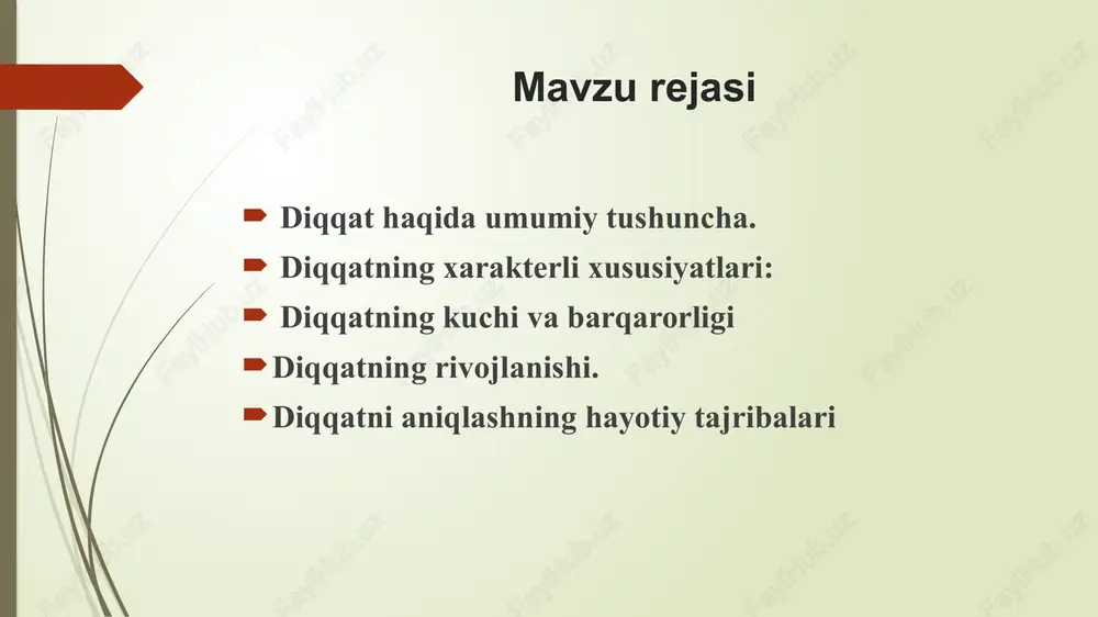 zkur faoliyatga butunlay berilish, unga ozmi - ko`pmi chuqur e`tibor berish tushuniladi. qandaydir bir suratli kitobni tez ko`rib chiqish maqsadida uni varaqlab chiqish mumkin. bunday holda diqqatning to`planishi kuchli bo`lmaydi. birorta qiyinroq kitobni undagi har bir bayon qilingan fikrni tushunib olishga intilib va undagi murakkab masalani boshidan oxirigacha tushunib olish har tomonlama o`zaro munosabatlarni qarab chiqish maqsadida uqish mumkin. bu holatdagi diqqatning to`planishi juda kuchli bo`ladi. masalan: uyga topshiriq berilgan inshoni yozib o`tirgan o`quvchi ba`zan uyda boshqalarning gapini, radioning ovozini eshitmaydi. unda diqqatniing to`planishi kuchli bo`ladi. diqqatning fiziologik asoslari diqqat ma`lum nerv markazlarining qo`zg`alishi va miyadagi boshqa nerv markazlarining tormozlanishi bilan bog`liqdir, bu esa ob`ekt uchun ahamiyatli bo`lgan qo`zg`atuvchilarni ajratishni, ya`ni psixik faoliyatning yo`naltirilishini ta`minlaydi. har qanday yangidan yuzaga kelgan qo`zg`atuvchi, agar u etarli darajada intensiv kuchlanishga ega bo`lsa tegishli qo`zg`alish jarayonini yuzaga keltiradi, bu refleks i.p.pavlov aytganidek “bu nima” degan refleks bilan ifodalanadi. bu sodda turdagi diqqatning fiziologik asosidir. …
