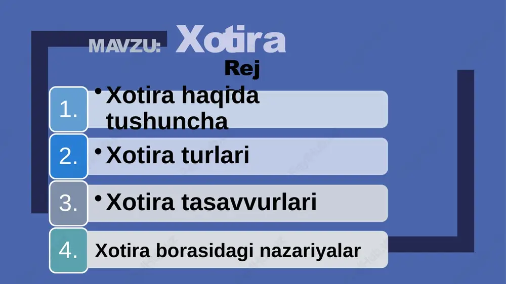 muvaqqat nerv aloqalarini tezlikda vujudga kelishi, davomli saqlanishi va ulaming tez, oson jonlantirilishi hisoblanadi. muvaqqat nerv aloqalari assosiasiyalarni hosil qiluvchi fiziologik mexanizmdir. i.i.pavlov " muvaqqat nerv bog’lanishlari - deb yozadi i. p. pavlov hayvonot olamida va bizning o'zimizda ham b o ’ladigan eng umumiy fiziologik hodisadir. shu bilan birga i psixik hodisa hatndir, turli-tuman harakat; taassurot be ’imasa harflar, so zla r va fikrlar o ’rtasida paydo bo ’ladigan bog’lanishlar-ki, bu bog’lanishlamipsixologlar assosiasiyaiar deb ataydilar” i.i.pavlov nazariyasi xotira, ya’ni esda olib qolish, idrok qilinayotgan narsalardan hosil bo’lgan obrazlar o’rtasida assosiasiyalaming yuzaga kelishidan iboratdir. inson xotirasidagi assosiasiyalar 3 turga ajratiladi. yondoshlik assosiasiyasi o’xshashlik assosiasiyasi qarama-qarshilik assosiasiyasi yondoshlik assosiasiyasining asosida vaqt va fazoviy munosabatlar yotadi. boshqacha qilib aytganda, yondoshlik assosiasiyasi bir necha narsa yoki hodisalami ayni bir vaqtda yoki ketma-ket idrok qilishdan hosil bo’ladi. assosiasiyalar ta’rifi hozirgi paytda idrok qilinayotgan narsa bilan ilgari idrok qilingan narsa o’rtasida ma’lum o’xshashlik bo’lsa, bu narsalar …