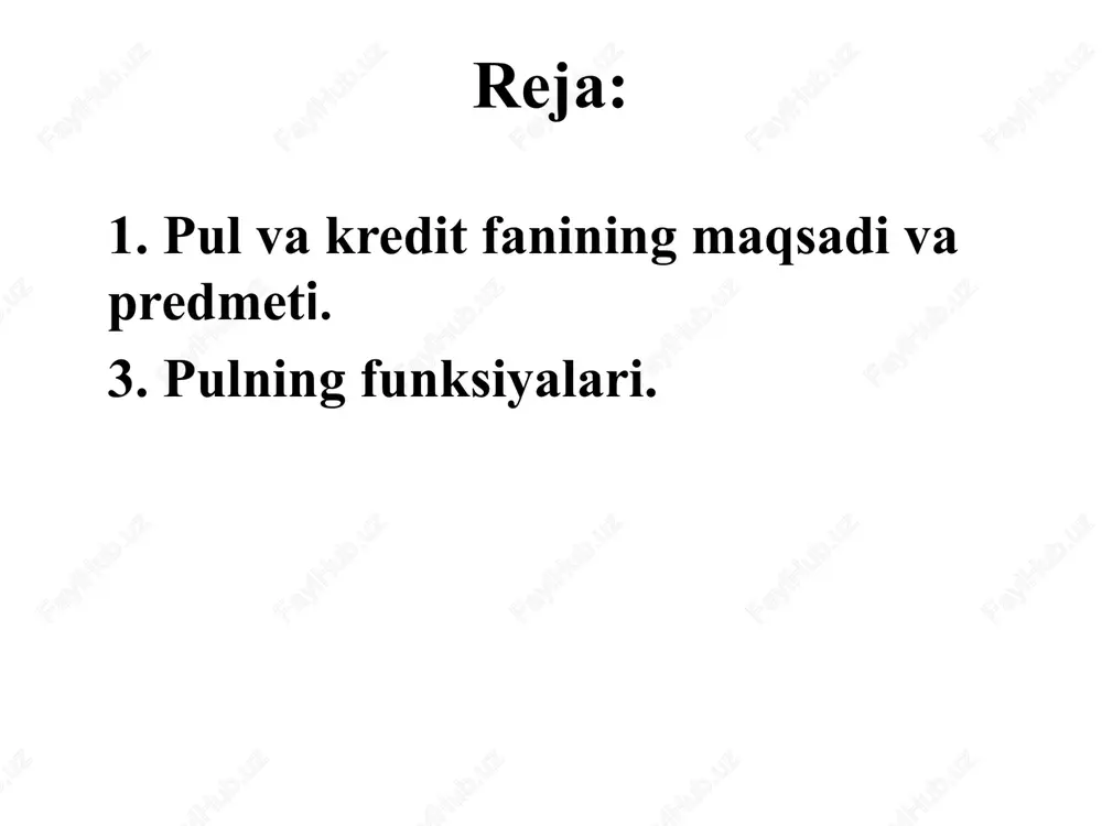 a moliya vazirligi yo’q. bu vazifani aqsh g’aznachiligi bajaradi. angliyada tangalar moliya vazirligi tomonidan ishlab chiqariladi. kredit pullar bu banknotalar bo’lib, markaziy banklar tomonidan muomalaga chiqariladi. o’zbekistonda muomaladagi barcha pul birliklari banknotalar hisoblanadi va ular o’zbekiston respublikasi markaziy banki aktivlari bilan ta’minlanadi. muomala vositasi funksiyasi. bunda tovar-pul yoki pul-tovar operatsiyasi bir vaqtning o’zida yuz beradi, ya’ni tovarlar nasiyaga sotilmaydi. to’lov vositasi funksiyasi. bunda tovarlar to’lov muddati kechiktirlib sotiladi. shuningdek, kredit va moliya munosabatlaridagi to’lovlar ham pulning to’lov vositasi funksiyasiga kiradi. masalan: kredit olgan mijoz bankka kreditning asosiy qarz summasi va foizlarini qaytaradi. bundan tashqari korxonalar soliq to’lovlarini amalga oshiradi, turli xildagi jarimalar to’lovlarini to’laydilar. jamg’arish vositasi funksiyasi. bunda naqd va naqd bo’lmagan pullar jamg’ariladi. aholi, korxonalar o’zlarining bo’sh pul mablag’larini banklarga muddatli yoki jamg’arma depozit hisob raqamalarida saqlaydilar. aholining qo’lida turgan har qanday pul to ishlatilgunga qadar jamg’arish vositasi funksiyasini bajaradi. korxonalarning joriy hisob raqamlaridagi pul mablag’lari ham to ishlatilgunga …