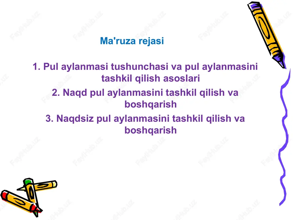 ‘rtasidagi naqd pul aylanmasi. naqd pul aylanmasini tashkil qilish prinsiplari 1. barcha xo‘jalik yurituvchi sub'ektlar, mulk shaklidan qat'iy nazar, naqd pul mablag‘larini bank muassasalarida saqlashlari shart. 2. naqd pul aylanmasini boshqarishning markazlashganlik prinsipi. 3. xo‘jalik yurituvchi sub'ektlarning kassalaridagi naqd pullar qoldig‘iga nisbatan limit o‘rnatish prinsipi. 4. naqd pullardan maqsadli foydalanish prinsipi. o‘zbekiston respublikasi prezidentining 2017 yil 12 sentyabrdagi pq-3270-sonli “respublika bank tizimini yanada rivojlantirish va barqarorligini oshirishga doir chora-tadbirlar to‘g‘risida”gi qaroriga asosan tijorat banklarining xo‘jalik yurituvchi sub'ektlar tomonidan olingan naqd pullarni maqsadli ishlatilishi ustidan nazorat qilish vazifasi bekor qilindi. naqd pullarning (m0) m2 pul agregati hajmidagi salmog‘i, foizda (01.01. 2019 y.) o‘zbekistonda 2018 yilda naqd pullarning kupyuralar bo‘yicha tarkibi 500 so‘mgacha 9,9 % 1000 so‘mlik 55,7 % 5000 so‘mlik 22,6 % 10 000 so‘mlik 9,0 % 50 000 so‘mlik 2,8 % rossiyada 2018 yilda naqd pullarning kupyuralar bo‘yicha tarkibi 5 rubl 0,0 % 10 rubl 0,0 % 50 rubl 0,3 …