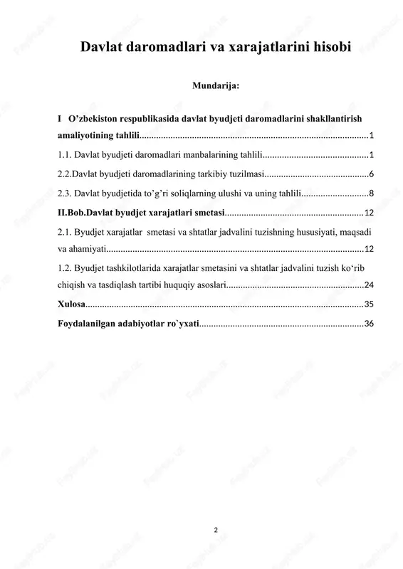 smetasi va shtatlar jadvalining hozirgi davr shart-sharoitlariga mos keladigan qoidalarini ishlab chiqish zaruratini talab etmoqda. kurs ishining vazifasi: kurs ishining maqsadi byudjet tashkilotlarida xarajatlar smetasi va shtatlar jadvalining buxgalteriya hisobi xususiyatlarini tashkil etish va uni takomillashtirishni nazariy asoslash hamda aniq tavsiyalarni ishlab chiqishdan iboratdir. yuqoridagi maqsadlarga erishish uchun quyidagi vazifalar belgilandi: · tasdiqlangan byudjet parametrlari xarajatlar smetalari va shtatlar jadvali doirasida birinchi va ikkinchi guruhlarga kiritilgan to‘lovlarni birinchi navbatda belgilangan vaqtda to‘liq moliyalashtirishni aniqlash; · uchinchi guruh bo‘yicha kapital qo‘yilmalar xarajatlarini investitsiya dasturiga kiritilgan ob’ektlarning manzilli ro‘yxatlari bo‘yicha o‘rnatilagn moliyalashtirish rejalari doirasida amalga oshirish; -xarajatlarning to‘rtinchi guruhiga kiritilgan ustuvor to‘lovlar, oziq -ovqat va dori-darmonlar sotib olish xarajatlarini birinchi va ikkinchi guruh to‘lovlari to‘liq amalga oshirilgandan keyingina belgilab berish; -boshqa moddalar bo‘yicha xarajatlarni (kapital qo‘yilmalar, safar va o‘quv xarajatlari, kommunal xizmatlar, xo‘jalik xarajatlari, yumshoq va boshqa jihozlar sotib olish, kapital ta’mirlash va boshqa xarajatlar) yuqoridagi to‘lovlar to‘liq amalga oshirilgandan so‘ng daromadlar …