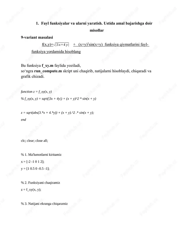 = uilabel(fig, 'text', '', ... 'position', [30 90 300 40], ... 'fontsize', 16, 'fontweight', 'bold'); % "tekshirish" tugmasi uibutton(fig, 'text', 'tekshirish', ... 'position', [110 40 120 35], ... 'fontsize', 14, ... 'buttonpushedfcn', @(btn, event) tekshirfunk(editfield, resultlabel)); end function tekshirfunk(editfield, resultlabel) harf = strtrim(editfield.value); % o'zbek unli harflari unli = ["a","e","i","o","u","o'","u'","a","e","i","o","u","o'","u'"]; if strlength(harf) == 0 resultlabel.text = '⚠️ harf kiriting!'; resultlabel.fontcolor = [0.85 0.33 0.1]; % to'q sariq elseif any(strcmpi(harf, unli)) resultlabel.text = '✅ bu unli harf.'; resultlabel.fontcolor = [0.1 0.6 0.1]; % yashil elseif strlength(harf) > 2 resultlabel.text = '⚠️ faqat bitta harf kiriting!'; resultlabel.fontcolor = [0.85 0.33 0.1]; else resultlabel.text = '🔹 bu undosh harf.'; resultlabel.fontcolor = [0.1 0.3 0.8]; % ko'k end end image6.png image7.png image1.png image2.png image3.png image4.png image5.png
