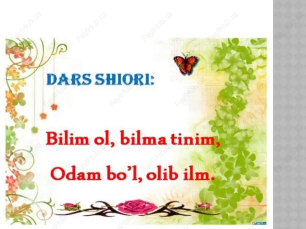 ak bezlarining kanalchalari joylashgan. tishlarning sog’lom bo’lishi ovqatni chaynash, nutqning ravon bo’lishi, so’zlarni to’g’ri talaffuz qilishda ham muhim ahamiyatga ega. tishni sog’lom saqlash uchun har kuni uxlash oldidan tishni tish pastasi yoki kukuni bilan tozalash lozim. til og’iz bo’shlig’ida joylashgan, muskuldan tashkil topgan organ bo;lib, u ovqatni aralashtirib, tomoq tomonga o’tkazish va uning ta’mini aniqlash vazifasini bajaradi. tilning eng muhim vazifalaridan biri so’zlarning ravon talaffuz qilinishini ta’minlashdir. og’iz bo’shlig’ida ovqat hazm bo’lishida so’lak bezlarining ahamiyati. og’iz bo;shlig’ida uch juft: tilosyi, jag’osti, quloqoldi so’lak bezlarining kanalchalari ochiladi. bu bu bezlardan ajralgan so’lak og’iz bo’shlig’iga quyilib, ovqtni ho’llab, uning yutilishini qulaylashtiradi.so’lak tarkibida uglevodlarni parchalovchi ptialin fermenti bo’ladi. shuning uchun non og’izda ko’proq chaynalsa, shirin maza beradi. so’lak tarkibida lizotsim degan modda bo’lib, og’iz bo’shlig’iga tushgan mikroblarni eritib yuborish xususiyatiga ega. qizilo’ngach uzunligi o’rtacha 23 – 25 sm bo’lib, shilliq va muskul qavatdan iborat. u kukrak qafasi to’sh suyagining orqa qismida joylashgan. vazifasi …