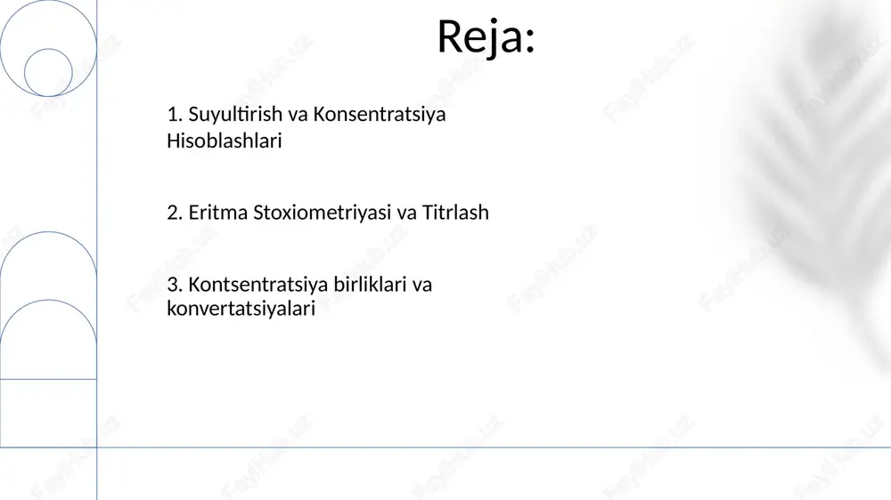hajmni sozlashni o'z ichiga oladi. molallik (m) erituvchining 1 kg sigʻimiga toʻgʻri keladigan erigan modda mollarini hisoblaydi; masalan, 1 kg suvda 2,5 m nacl eritmasi 2,5 mol nacl ni oʻz ichiga oladi. boshqa birliklar (gramm, litr) molyar massa yordamida oʻzgartiriladi (masalan, nacl uchun 58,44 g/mol). 3. molyallik hisoblashlari eritma stoxiometriyasi molyar konsentratsiya (mol/l), molal konsentratsiya (mol/kg), normal konsentratsiya (ekv/l) va massa ulushi (%) dan foydalanib, kimyoviy reaksiyalardagi reagentlar/mahsulotlar miqdorini bog'laydi har xil konsentratsiyadagi eritmalar bilan ishlashda konsentratsiya birliklarini o'zgartirish zarur. masalan, 25% (w/w) li nacl eritmasini molyarligini aniqlash uchun eritma zichligi (masalan, 1.15 g/ml) va nacl ning molyar massasi (58.44 g/mol) kerak eritilgan eritmalardagi stokiyometrik hisob-kitoblar ko'pincha chegaralovchi reaksiyaga kirishuvchi moddalar va hosildorlik foizini o'z ichiga oladi. 4. eritish stoxiometriyasi 2,5 m nacl eritmasini (100 ml) 500 ml ga suyultirish 0,5 m eritma beradi. suyultirish formulasi: m1v1 = m2v2 (m-molyar konsentratsiya, v-hajm). bu kaliy permanganat (kmno4) ning suvli eritmalari uchun …