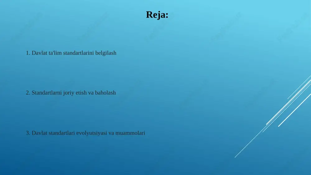 rlarini ishlab chiqish, o'qituvchilarni tayyorlash va resurslarni taqsimlashga ta'sir qiladi. davlat darajasidagi monitoring va baholash tizimlari (masalan, illinoys davlat ta'lim kengashining tizimi) jarayonni boshqaradi, milliy standartlarga (masalan, umumiy yadro davlat standartlari) mos keladigan aniq ko'rsatkichlar, ma'lumotlarni yig'ish usullari va hisobot talablarini belgilaydi adolat va kirish doimiy yaxshilanish davlat ta'lim standartlari (masalan, umumiy yadro davlat standartlari) k-12 sinflarida turli fanlar (masalan, ingliz tili, tabiiy fanlar, ijtimoiy fanlar) bo'yicha aniq mezonlarni o'z ichiga olgan ramkani taqdim etadi ishlab chiqarish jarayoni davlat ta'lim standartlarini ishlab chiqish turli shtatlardagi (masalan, nyu-york, illinoys, pensilvaniya) fan mutaxassislari (kamida 10 nafar phd), ta'lim siyosatshunoslari (shtat ta'lim departamenti xodimlari 25 nafardan ortiq) va baholash mutaxassislari (psixometriklar 5 nafardan ortiq) o'rtasidagi hamkorlikni talab qiladi davlat ta'lim standartlari (dts) ishlab chiqish jarayoni manfaatdor tomonlar (200+ o'qituvchi, 50+ o'quv dasturlari mutaxassislari, 100+ ota-onalar)ning turli geografik hududlardagi (masalan, kaliforniya, texas, florida shtatlarining shahar, shahar atrofi va qishloq tumanlarida) fikr-mulohazalarini o'z ichiga olgan …