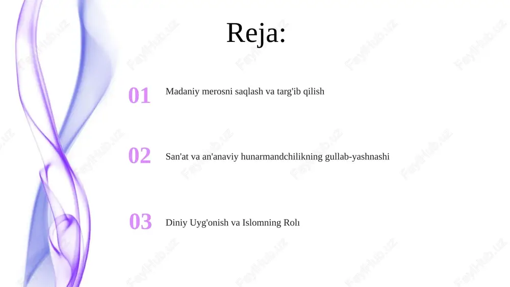 y iqtisodiyotga ta'sir ko'rsatdi. dunyaviy ta'limning rivojlanishi va ta'siri o'zbekistonning 1991-yildan keyingi mustaqilligi davrida dunyoviy ta'lim tez sur'atlar bilan kengaydi, savodxonlik darajasi 1990-yildagi 99% dan 2023-yilga kelib taxminan 99,7% ga yetdi dunyoviy ta'limning ma'naviy hayotga ta'siri murakkab bo'lsa-da, 36 milliondan ortiq aholida tanqidiy fikrlashni rivojlantirdi, bu esa mavjud sufizm an'analari bilan birga diniy bag'rikenglik va ko'p qirrali fikrlashni shakllantirdi madaniy almashinuv dasturlari va xalqaro hamkorlik islom muassasalarining, jumladan samarqanddagi bibi-xonim masjidi tiklanishi, sufi an'analarining ommalashuvi, 20 dan ortiq xalqaro konferensiyalar orqali qohra, istanbul va tehron olimlari ishtirokida ma'naviy turizmni va dinlararo muloqotni rivojlantirdi. hukumat diniy obidalarni ta'mirlashga 100 million dollardan ortiq mablag' yutdi. o'zbekiston madaniy taraqqiyoti 70 dan ortiq milliy muzey va madaniyat markazlarini, buxoro, xiva va toshkentdagi an'anaviy to'qimachilik, miniatyura va kulolchilik san'atini namoyish etuvchi ko'rgazmalarni o'z ichiga oldi o'zbekistonning 1991-yildan keyingi mustaqilligi davrida madaniy almashinuv dasturlarining keskin o'sishi kuzatildi, 150 dan ortiq mamlakatdan 500 000 dan ortiq ishtirokchi …