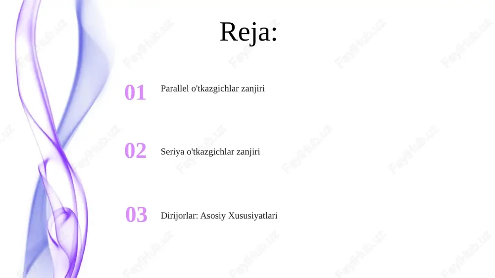 ementdagi kuchlanish tushishi uning qarshiligiga mutanosib. o'tkazuvchanlik (siemens, s) qarshilikning (ω) teskarisidir. yuqori o'tkazuvchanlikka ega materiallar (masalan, mis, kumush, oltin) a'lo o'tkazgichlardir. parallel ulanish umumiy o'tkazuvchanlikni oshiradi (g t = g 1 + g 2 +...+ g n ). ketma-ket ulanish umumiy o'tkazuvchanlikni pasaytiradi (1/g t = 1/g 1 + 1/g 2 +...+ 1/g n ) parallel o'tkazgichlar qo'llanilishi: uy simlari (120v, 240v zanjirlar), energiya taqsimlash tarmoqlari (yuqori kuchlanishli uzatish liniyalari, podstansiyalar), integrallashgan mikrosxemalar (millionlab parallel tranzistorlar), avtomobil elektr tizimlari (akkumulyatorlar, faralar, ko'plab parallel komponentlar). tok qarshilikka teskari proportsional taqsimlanadi (om qonuni: i = v/r) parallel zanjirda qarshilik parallel bog'langan qarshiliklar (r1, r2, r3...) zanjirda (masalan, 12v dc quvvat manbai) umumiy qarshilikni (rt) kamaytiradi. rt = 1/(1/r1 + 1/r2 + 1/r3...). o'tkazuvchanlik (g = 1/r, siemens) to'g'ridan-to'g'ri qo'shiladi: gt = g1 + g2 + g3... parallel ulanishda murakkab sxemalarda parallel va ketma-ket ulanishlarni birlashtirish bosqichma-bosqich hisoblashni talab qiladi. masalan, sxemda …