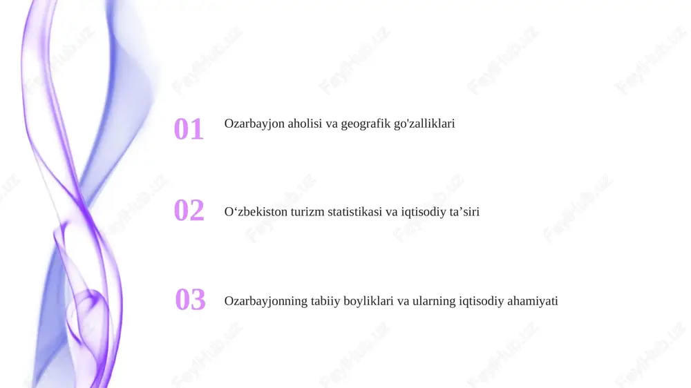 ylarni taklif etadi va zamonaviy arxitektura va qadimgi tarixning uyg'unligi bilan sayyohlarni o'ziga jalb qiladi; 2012 yilgi yevropa o'yinlari turizm infratuzilmasini rivojlantirdi madaniy turizm katta iqtisodiy foyda keltiradi: 300 000 dan ortiq ish o'rni (to'g'ridan-to'g'ri va bilvosita), mahalliy jamoalar daromadlari (masalan, mehmon uylari, hunarmandchilik buyumlari) va yaimning taxminan 5% ini tashkil etadigan valyuta tushumlari. madaniyat vazirligi muhofaza ishlarini qo'llab-quvvatlaydi. hukumatning turizmdagi roli oʻzbekistonning yaimga turizmning ulushi (2023 yilda 12%), 40 ta mintaqada (ganja, lənkəran, şəki shu jumladan) 200 mingdan ortiq odamni ish bilan taʼminlaydi. hukumat 50 dan ortiq tarixiy joylarni targʻib qilib, 2025 yilga 2 million xorijiy sayyohlarni jalb qilishni rejalashtirmoqda hukumat tashabbuslari 10 million aholisi (2023 yil taxminiy ma'lumot) bo'lgan hududda tabiiy boyliklarni (masalan, 3 milliy bog' va ko'plab qo'riqxonalar) himoya qilish maqsadida barqaror turizm amaliyotlariga qaratilgan tibbiy va sog'lomlashtirish turizmi ozarbayjonning neft va gaz zahiralari iqtisodiy o'sishni qo'llab-quvvatlaydi, sog'liqni saqlash infratuzilmasini rivojlantirishni moliyalashtiradi va tibbiyot muassasalariga xorijiy investitsiyalarni …