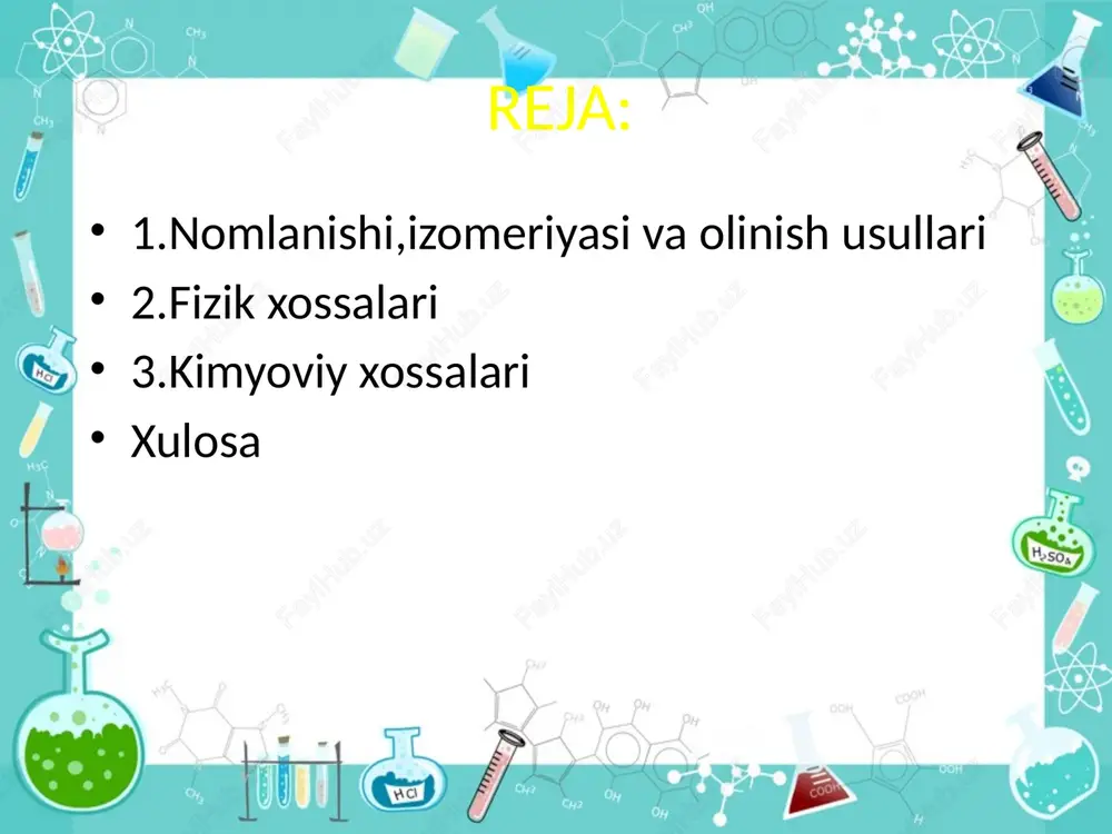 sariq rangli kristal birikma fizik xossalari nitrobirikmalarning quyi molekular gomologlari qo’lansa hidli, rangsiz, suyuqlik, suvda erimaydi, efirda eriydi, spirt bilan yaxshi aralashadi. ular elektir tokini o’tkazmaydi, dielektrik moddalardir. nitrobirikmalar haydaladi,ularning bug’lari zaharli.nitrobirikmalarning qaynash temperaturasi molekular massasi ortishi bilan ko’tarila boradi, zichligi esa kamayadi. kimyoviy xossalari nitrobirikmalarning kimyoviy xossalari turlicha bo’lib, asosan, ularning molekulasidagi nitrogruppaga bog’liqdir nitrobirikmalar qaytarilganda burlamchi aminlar hosil bo’ladi. ch3-no2+3h2=>ch3-nh2+h2o bu reaksiya nitrobirikmalardagi azot uglerod bilan to’g’ridan to’g’ri birikkanligini ko’rsatadi. nitrobirikmalarning izomerlari, ya’ni nitrat kislota efirlari qaytarilganda spirt hamda gidrooksilamin yoki ammiak hosil bo’ladi . ch3-o-n=o+2h2=>ch3-oh+nh2-oh organik bo’yoqlar ishlab chiqarishda asosiy mahsulot bo’lgan organik aminlar aromatic nitrobirikmalarni qaytarish (zinin reaksiyasi) yo’li bilan olindi. nitrobenzol qaytarilganda 2ta oraliq mahsulot-niyrobenzol va fenilgidroksilamin hosil bo’ladi ikkilamchi nitrobirikmalar ham nitrit kislota bilan birikib, suv ajratib chiqaradi va psevdonitrollar hosil qiladi.psevdonitrollarning efir va xloroformdagi eritmasi ko’k yoki binafsha-ko’krang bo’ladi: uchlamchi nitrobirikmalar nitit kislota bilan reaksiyaga kirishmaydi. nitrobirikmalarning nitrit kislota bilan sodir bo’ladigan reaksiyasidan …
