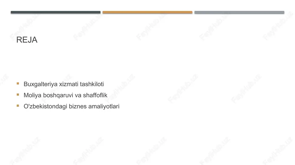 ta'minlashga yordam beradi. 4 innovatsion yondashuvlar innovatsion texnologiyalar, masalan, raqamli platformalar va avtomatlashtirilgan dasturlar, buxgalteriya xizmatlarini samarali va tezkor qilishda muhim rol o'ynaydi. buxgalteriya xizmatlari: mijozlar va ta'minotchilar o'rtasidagi aloqalar. mijozlar bilan aloqalar ta'minotchilar bilan hamkorlik xizmat sifatini oshirish buxgalteriya xizmatlari mijozlar bilan mustahkam aloqalar o'rnatish orqali xizmat sifatini oshiradi va moliyaviy barqarorlikni ta'minlaydi. ta'minotchilar bilan samarali aloqalar buxgalteriya xizmatlarining muvaffaqiyatiga hissa qo'shadi, bu esa resurslarni samarali boshqarishga yordam beradi. mijozlar va ta'minotchilar o'rtasidagi aloqalarni yaxshilash, buxgalteriya xizmatlarining sifatini oshirish orqali moliyaviy shaffoflikni ta'minlaydi. moliya va buxgalteriya xizmatlari: innovatsion yondoshuvlar. 1 innovatsion texnologiyalar buxgalteriya va moliya xizmatlarida innovatsion texnologiyalar, masalan, bulutli hisob-kitob tizimlari va sun'iy intellekt, jarayonlarni tezlashtiradi va samaradorlikni oshiradi. 2 raqamli transformatsiya raqamli transformatsiya o'zbekistondagi buxgalteriya xizmatlarini yanada shaffof va samarali qilishga yordam beradi, bu esa mijozlar ishonchini oshiradi. 3 ma'lumotlar tahlili katta ma'lumotlar tahlili moliya va buxgalteriya sohasida strategik qarorlar qabul qilishda muhim rol o'ynaydi, resurslarni optimallashtiradi. …