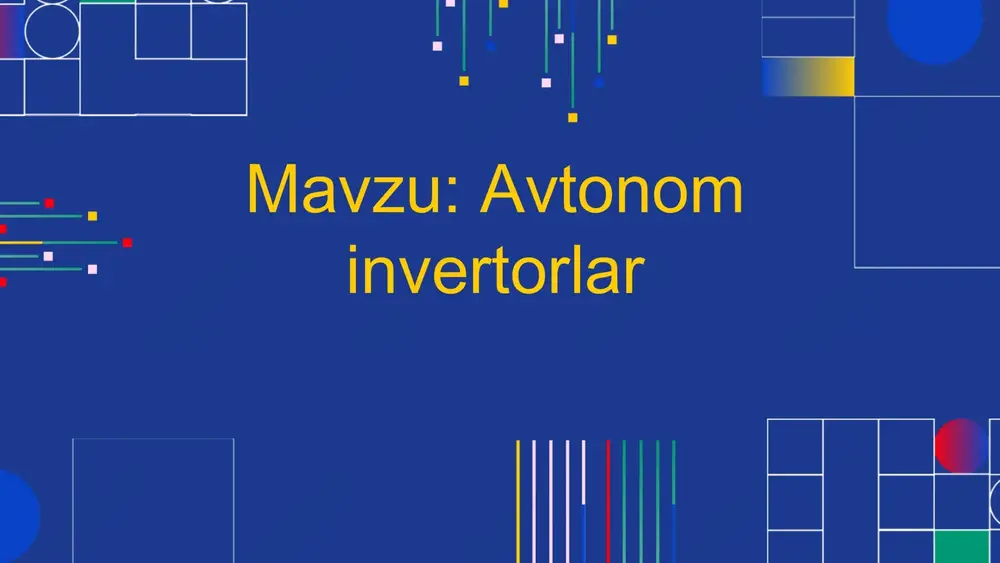 maytirishga yordam beradi, chunki ular bepul quyosh energiyasidan foydalanadi. bu, o'z navbatida, energiya ta'minoti xarajatlarini sezilarli darajada kamaytiradi. texnik xarakteristikalar avtonom invertorlar yuqori samaradorlikka ega bo'lib, energiyaning o'zgaruvchan talablarini qondirish uchun moslashtirilishi mumkin. ular turli o'lchov va quvvat variantlarida mavjud bo'lib, turli xil ilovalar uchun ishlatilishi mumkin. 01 02 03 04 avtonom invertorlarning ishlash prinsiplari quyosh energiyasini olish avtonom invertorlar quyosh panellari orqali quyosh energiyasini to'g'ridan-to'g'ri olishadi. ushbu jarayonda quyosh batareyalari quyosh nurlari energiyasini to'playdi va uni saqlash uchun tayyorlaydi. bu energiya keyinchalik invertor orqali o'zgaruvchan oqimga aylantiriladi. energiyani saqlash quyosh energiyasi saqlanadigan batareyalarda yig'iladi. bu batareyalar, energiya talabining o'zgaruvchanligini hisobga olib, energiyani taqdim etishga tayyorgarlik ko'rish uchun zarur. saqlangan energiya, keyinchalik, uzoq muddatli foydalanish uchun tayyor bo'ladi. energiyani aylantirish inverterlar yig'ilgan to'g'ridan-to'g'ri oqimni (dc) o'zgaruvchan oqimga (ac) aylantiradi. bu jarayon energiyani foydalanish uchun tayyorlaydi, masalan, elektr uskunalarini ishlatish uchun zarur bo'lgan oqim turidir. 02 01 03 avtonom invertorlar va …