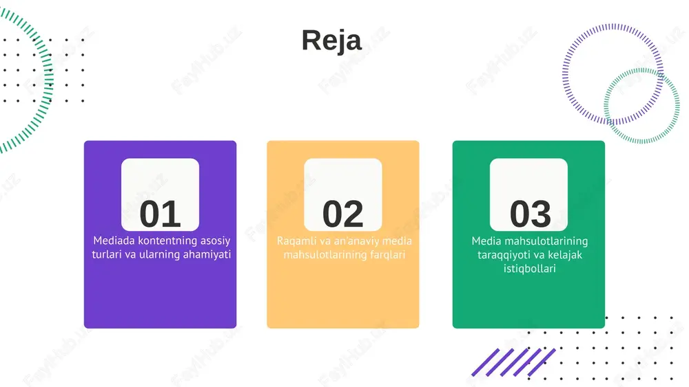 cha tasniflanadi: video materiallar, audio materiallar va interaktiv kontent. video materiallar filmlar, seriallar va reklamalardan iborat bo'lib, tomoshabinlar uchun vizual tajribani taqdim etadi. audio materiallar esa musiqa, podkastlar va ovozli kitoblardan iborat bo'lib, eshitish orqali ma'lumot beradi. interaktiv kontent, masalan, o'yinlar va ilovalar, foydalanuvchilar bilan bevosita aloqada bo'lib, tajriba yaratadi. raqobatchilar bilan taqqoslash audio-vizual bozorida raqobatchilar o'zaro farqlanish uchun ko'plab strategiyalarni qo'llaydilar. masalan, netflix va amazon prime video kabi xizmatlar eksklyuziv kontentlar yaratishga katta e'tibor berishadi. ular o'z auditoriyalarini jalb qilish uchun original seriyalar va filmlar ishlab chiqaradilar. shuningdek, youtube o'zining foydalanuvchi yaratgan kontentini taqdim etish orqali raqobatdosh bo'lib, ko'plab ijodkorlarga imkoniyatlar yaratadi. photo by persnickety prints on unsplash interaktiv kontent imkoniyatlar va ta'sirlar interaktiv kontent foydalanuvchilarga faol ishtirok etish imkonini beradi, bu esa ularning tajribasini yaxshilaydi. ushbu kontent turida, foydalanuvchilar o'zlariga qiziqarli bo'lgan ma'lumotlarni osonlikcha topa olishadi, shuningdek, aktiv fikr almashish va muhokama qilish imkoniyatiga ega bo'lishadi. swot tahlili …