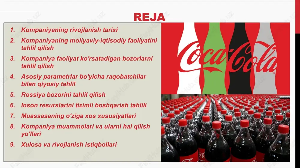 ashhurligi oshdi va uni sotishdan tushgan foyda ham oshdi. shuni ta'kidlash kerakki, coca-cola o'zining muvaffaqiyati uchun asosan 1886 yilda atlantada joriy etilgan quruq qonunga qarzdor. odamlar alkogoldan shirin sodaga o'tdilar.dastlab u yaratgan ichimlik bosh og'rig'ini davolash va kuch berish uchun mo'ljallangan edi. keyinchalik asoschining hamkori-buxgalter frank m. robinson ichimlikning nomini "coca-cola"deb nomladi. coca-cola keyin:"the coca-cola company" korporatsiyasi 1891 yilda a. g. kendler tomonidan tashkil etilgan bo'lib, u ushbu biznesni asoschilardan sotib olgan. kendler shu qadar samarali menejer bo'lib chiqadiki, ichimlik huquqlarini sotib olishga atigi 2,3 ming dollar sarflaganidan so'ng, 30 yildan so'ng u kompaniyani 25 millionga sotadi. yirik coca-cola zavodlari xaritasi moliyaviy-iqtisodiy ko'rsatkichlar *** ttm = oxirgi 12 oy 5ya = 5 yillik o'rtacha moliyaviy-iqtisodiy ko'rsatkichlar grafik shuni ko'rsatadiki, 1982 yildan boshlab aktsiyalar qiymati oshdi. kichik tuzatishlar bilan o'sish 1987 yil yozining oxirigacha davom etdi. keyin o'sish tuzatish bilan almashtirildi va hujjatlar kursi pasayishni boshladi. narxlarning pasayishi aqsh fond bozorida …