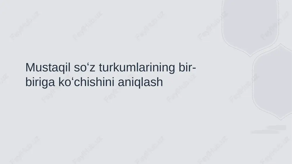 u, ularning o'zaro o'zgarishini yanada murakkablashtiradi. mustaqil so'z turkumlarining o'zgarishi: nazariy asoslar va ta'riflar. 1 mustaqil so'zlar o'zgarishi mustaqil so'zlar, vaqt o'tishi bilan, turli kontekstlarda yangi ma'nolar yoki funksiyalar orttirishi mumkin. bu jarayon tilning dinamikligini ko'rsatadi. 2 nazariy asoslar mustaqil so'z turkumlarining o'zgarishi, tilshunoslikda semantika va sintaksis nazariyalariga asoslanadi. bu nazariyalar so'zlarning o'zaro aloqalarini tushunishga yordam beradi. 3 o'zgarish turlari o'zbek tilida mustaqil so'zlar, o'zgarishlar orqali yangi grammatik funktsiyalar qozonishi mumkin. masalan, sifatlar fe'l sifatida ishlatilishi mumkin. 4 amaliy misollar o'zbek tilida "yashash" so'zi, asosan fe'l sifatida ishlatilsa-da, ba'zan sifat sifatida ham qo'llaniladi. bu tilning moslashuvchanligini ko'rsatadi. o'zbek tilida turkumlararo o'tish: misollar va amaliyotdagi ko'rinishlar. mustaqil so'zlar o'zbek tilida mustaqil so'zlar, ya'ni ot, fe'l, sifat va boshqa toifalar, o'zaro o'zgarishlarga uchraydi va tilning dinamikasini belgilaydi. o'tish misollari o'zbek tilida ot dan fe'lga o'tish misollari ko'p. masalan, "yo'l" so'zi "yo'lga chiqdi" shaklida fe'lga aylanishi mumkin. amaliy ko'rinishlar turli kontekstlarda so'zlarning o'zgarishi …