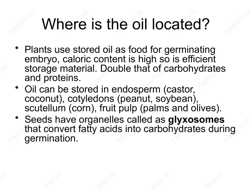 and makes them soluble in petroleum oils (resins) linoleum is not used much in u.s. anymore. jojoba - oils is esters rather than triglycerides, originally thought to be good substitute for sperm oil but is not because of high temperature breakdown; however is useful in medicine and cosmetics. extraction grinding with stones - cold pressing – high quality steam driven stone press hot pressing screw press - continuous feed solvent extraction - follows screw press, hexane refining removal of free fatty acids degumming - removes mucilaginous material bleaching - removal of pigments deodorized - steam heating winterize - prevents clouding by chilling oil and filtering out particles. hydrogenation - yields vegetable lards, margarine and cheese substitutes drying oils high in double bonds in fa linseed oil - linum usitatissimum, seeds, water-repellent glaze mostly non-edible oils due to unpleasant flavor cyanogenic glycosidesand rapid rancidity due to lots of double bonds. also …