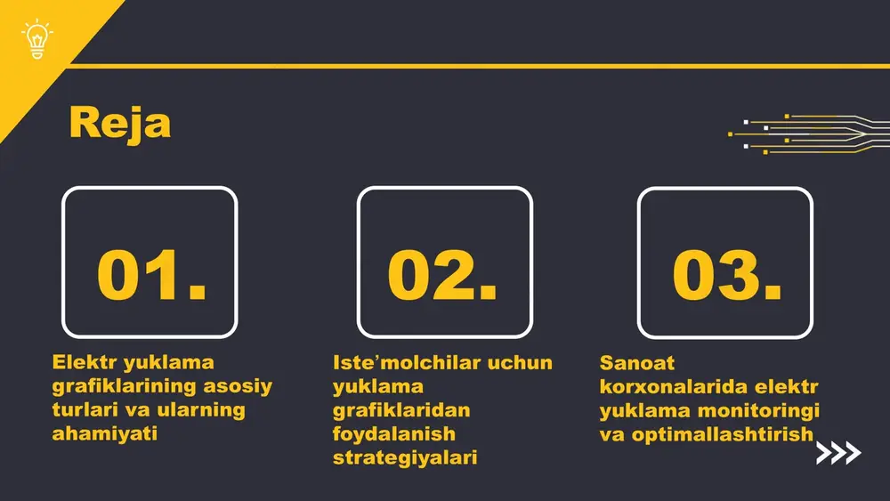 rgiya iste'molining vaqtga bog'liqligi: ma'lum vaqtlar ichida iste'mol ko'payishi yoki kamayishi mumkin. ushbu grafiklar energiya ta'minoti va iste'molini boshqarishda muhim ahamiyatga ega. photo by max larochelle on unsplash oylik yuklama grafiklari oylik yuklama grafiklari energiya iste'molining va yuklamaning mavsumiy o'zgarishlarini ko'rsatadi. ushbu grafiklar: 1) mavsumiy o'zgarishlar - har bir oyda energiya iste'molining qanday o'zgarishini ko'rsatadi; 2) kutilgan yuklama tahlili - kelajakdagi yuklama vaqtlari uchun prognozlarni taqdim etadi; 3) oylik energiya iste'moli tendentsiyalari - energiya iste'molidagi o'zgarishlarning tendentsiyalarini aniqlashga yordam beradi. photo by joe holland on unsplash rejalashtirish jarayonlari ma'lumot yetishmasligi yangi texnologiyalar energiya narxlarining oshishi yillik yuklama grafiklari orqali umumiy iste'molning o'sishini kuzatish va strategik rejalashtirishni amalga oshirish mumkin. bu energiya resurslarining taqsimlanishiga yordam beradi. ba'zi hollarda, yillik yuklama grafiklari ma'lum muddatli o'zgarishlarni aks ettirmaydi. shuningdek, ma'lumot yetishmasligi yoki noto'g'ri ma'lumotlar mavjud bo'lishi mumkin. yillik yuklama grafiklaridan foydalanish, yangi texnologiyalarni joriy qilish va energiya samaradorligini oshirish imkoniyatlarini beradi. bu iste'molchilar …