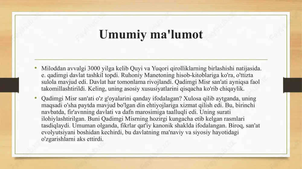 omat qilgan (buni butun sahro sahro petrogliflari ko'rsatgan). sahro quriganidan so'ng, qora tanli afrikaliklarning ko'pchiligi janubdan sharqiy afrika va g'arbiy afrikaga ko'chib ketishdi. bu erda rivojlangan ateriya madaniyati eng ilg'or paleolit ​​jamiyatlaridan biri edi. mezolitda kaspiy madaniyati mintaqada hukmronlik qilgan, miloddan avvalgi 6000 yilgacha neolit ​​dehqonlari ustun bo'lgan.. qadimgi misrliklar chad, berber va semit tillari bilan bog'liq bo'lgan afro-osiyo tilida gaplashgan va ularning kelib chiqishi punt mamlakati sifatida qayd etilgan. bir paytlar gerodot shunday yozgan edi: "kolxiyaliklar-qora tanli va sochli sochlari borligi uchun misrliklar" (tarixlar kitobi 2: 104). genetika tadqiqotlari an'anaviy misrdan yuqori misrdan sharqiy afrikagacha bo'lgan onaning nasl -nasabini bog'laydi.[1] shimoliy -sharqiy afrikaga genetik naslni yanada toraytiradigan alohida tadqiqot[2] "zamonaviy" misrliklar "evropa, yaqin sharq va afrikaning aralashmasini aks ettiradi"). qadimgi misrning irqiy tasnifi amerika qo'shma shtatlarida afrosentrizm munozarasida muhim rol o'ynadi, bu erda misr merosi afrikaliklar va evropaliklar egalik qilish uchun kurashadigan mukofotga aylandi. muhim voqealar va hukmdorlar miloddan …