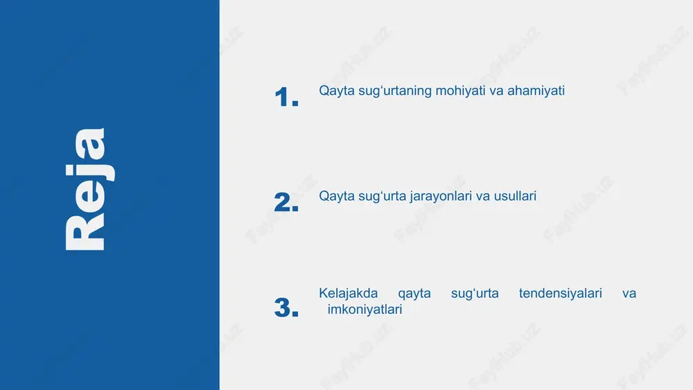 jarayonida bir qator kamchiliklar va muammolar yuzaga keladi. bular orasida yuqori xarajatlar, sugʻurta shartnomalarining murakkabligi va qayta sugʻurta kompaniyalari o'rtasidagi raqobatning kuchayishi mavjud. ushbu muammolar qayta sugʻurtaning samaradorligini pasaytiradi va sugʻurta bozorida noaniqliklarni keltirib chiqaradi. qayta sugʻurtaning boshqaruvdagi qiyinchiliklari resurslarni samarali taqsimlash va risklarni to'g'ri baholashdan iborat. bunday qiyinchiliklarni bartaraf etish uchun kompaniyalar innovatsion boshqaruv strategiyalarini ishlab chiqishlari, xarajatlarni kamaytirish va sugʻurta shartnomalarini yanada aniqroq qilishlari zarur. shuningdek, bozorni tahlil qilish va foydalanuvchilarning ehtiyojlariga mos xizmatlar taklif qilish muhimdir. qayta sugʻurtaning tahlili qayta sugʻurtaning tahlili swot tahlili yordamida amalga oshiriladi. bu tahlil quyidagi jihatlarni o'z ichiga oladi: kuchli tomonlar: - bozorni diversifikatsiya qilish orqali xavflarni kamaytirish. - moliyaviy barqarorlikni ta'minlash. zaif tomonlar: - o'zaro bog'liqlik va qiyinchiliklar. - mahalliy bozor shartlaridan kelib chiqqan holda cheklovlar. imkoniyatlar: - yangi texnologiyalarni joriy etish. - global bozorlar bilan integratsiya. tahdidlar: - iqtisodiy notinchlik va siyosiy o'zgarishlar. - raqobatchilarning kuchayishi. qayta sugʻurtaning iqtisodiyotga ta'siri: …