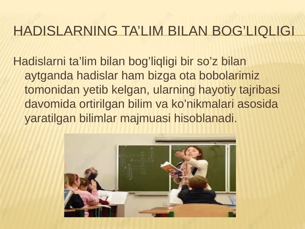 vujudga kelgan «metodika» «metodika» - pedagogikaning o’qitish qonuniyatlari, qoidalari, tashkil etish shakllarini amalga oshirish va natijalarini nazorat qilib baholash metod hamda vositalarini o’zida mujassamlashtiruvchi fan tarmog’idir. vatandoshimiz pedagog olim n.s.sayidaxmedovning fikricha: metodika - o’quv jarayonini tashkil etish va o’tkazish bo’yicha tavsiyalar majmuasidir. metodikadan ko’zlangan maqsad predmet mavzulariga oid nazariyalarni, aniq hodisalar tekisligiga ko’chirishdir. metodologiya - "metod' va "logiya" iboralarining birligida bilish faoliyati usuli, vositalari va mantiqiy tartibi haqidagi ta'limot ma'nosini anglatadi. ta'lim ta'lim - ilm berish va tarbiyalashni o’ziga qamrab olib, respublikaning aql-zakovat va ilm borasidagi kuch-quvvatini rivojlantirish, jamiyat, oila va davlat oldidagi o’z mas'uliyatini anglaydigan, har jihatdan barkamol, erkin shaxsni shakllantirish maqsadini ko’zlaydi. shuning uchun ham u ustuvor soha hisoblanadi. ta'lim o’zbekiston respublikasininng ta'lim tizimi, shu jumladan, kasb-hunar pedagogikasining metodologik asoslari quyidagilar hisoblanadi; - o’zbekiston respublikasining konstitutsiyasi; - o’zbekiston respublikasining «ta'lim to’g’risida»gi qonuni; - o’zbekiston respublikasining “kadrlar tayyorlash milliy dasturi to’g’risida”gi qonuni. “ta`lim to`g’risida”gi qonun, “kadrlar tayyorlash milliy dasturi” …