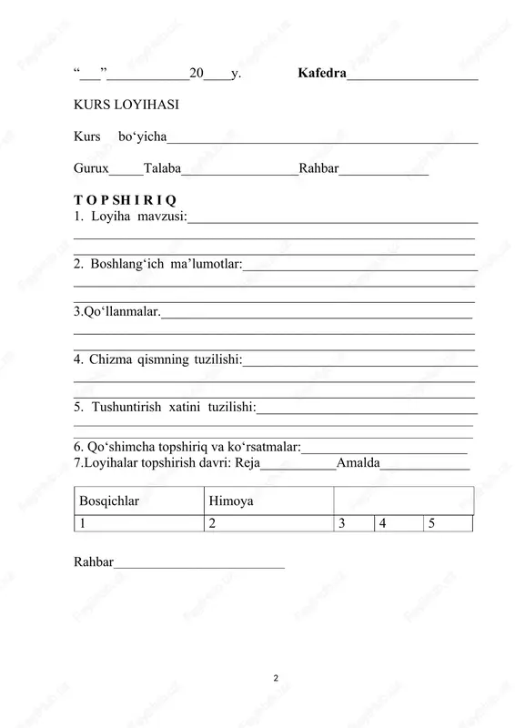.................................9 1.2 maktabgacha ta’lim tashkilotlarida faoliyat turlarining tasnifi.........................14 1.3 maktabgacha ta’lim yoshidagi bolalarning rivojlanish yoshi va o’ziga xos xususiyatlari.............................................................................................................19 ii. bob maktabgacha ta’limda mashg‘ulot turlarini tashkil etish metodikasi 2.1 o‘yin faoliyati va uning o‘rni.............................................................................24 2.2 maktabgacha ta’limda qo‘llaniladigan o‘yinlar va ularni tashkil etish metodikasi................................................................................................................31 2.3 jismoniy, badiiy va musiqiy mashg‘ulotlar.......................................................39 iii. bob amaliyot va tajribalar asosida tahlil 3.1 maktabgacha ta’lim muassasalarida faoliyat turlarini o‘rganish 3.2 o‘rganilgan usullar samaradorligi tahlili 3.3 taklif va tavsiyalar xulosa ...............................................................................................................47 foydalanilgan adabiyotlar .............................................................49 kirish kurs ishining dolzarbligi: maktabgacha ta’lim bolaning shaxs sifatida shakllanishida asosiy bosqich hisoblanadi. aynan shu davrda bola nutq, tafakkur, ijtimoiy moslashuv va mustaqil faoliyat yuritish kabi ko‘nikmalarga ega bo‘ladi. maktabgacha ta’lim tashkilotlarida olib boriladigan mashg‘ulotlar va faoliyat turlari bolalarning har tomonlama rivojlanishiga xizmat qiladi. bugungi kunda ta’lim jarayonini innovatsion metodlar asosida tashkil etish, o‘yin orqali o‘qitish, badiiy va jismoniy mashg‘ulotlarning samaradorligini oshirish dolzarb masalalardan biri hisoblanadi. shu sababli, maktabgacha ta’lim tashkilotlarida faoliyat …