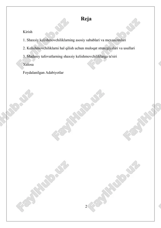 iqsa, shaxsiy kelishmovchiliklarning individual va madaniy tafovutlarga ta’siri hozirgi zamonda ko‘proq e’tibor qaratilmoqda. shu bilan birga, inson psixologiyasi va ijtimoiy munosabatlarning muhim qismi bo‘lgan shaxsiy kelishmovchiliklarni chuqur o‘rganish insonlarning o‘zaro munosabatlarini yaxshilash va muammolarni hal qilish imkoniyatlarini kengaytiradi. bu ilmiy izlanishlar insonlarning shaxsiy va madaniy tafovutlarini hisobga olgan holda, kelishmovchiliklarning oldini olish va ularni konstruktiv tarzda hal qilish bo‘yicha yangi yondashuvlarni ishlab chiqishga xizmat qiladi. i. shaxsiy kelishmovchiliklarning asosiy sabablari va mexanizmlari shaxsiy kelishmovchiliklarning asosiy sabablari va mexanizmlari insonlar o‘rtasidagi munosabatlarning murakkab va dinamik jarayonlar ekanligini ko‘rsatadi. bu kelishmovchiliklarning yuzaga kelishida turli omillar muhim rol o‘ynaydi, ularni tushunish esa muammo yechishning asosiy shartidir. shaxsiy kelishmovchiliklarning yuzaga kelish sabablari va mexanizmlari haqida so‘z yuritilganda, avvalo, insonlarning qiymatlari, e’tiqodlari, qiziqishlari va ehtiyojlari orasidagi tafovutlar nazarda tutiladi. bu tafovutlar, odatda, shaxslararo munosabatlarda to‘siqlar, tushunmovchiliklar va kelishmovchiliklar paydo bo‘lishiga olib keladi. birinchi navbatda, shaxslar o‘rtasidagi qiymatlarning farqliligi muhim sabablardan biridir. har bir inson o‘zining …