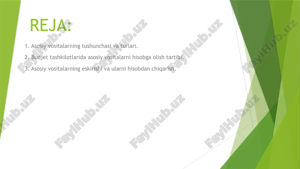 buxgalteriya hisobvaraqlarida qayd etiladi. vosita foydalanishga topshirilganidan so‘ng, unga inventar raqami beriladi va u tegishli joyda doimiy kuzatuvda bo‘ladi. hisobga olishda asosiy vositaning boshlang‘ich qiymati, eskirish muddati, xizmat ko‘rsatish joyi va mas’ul shaxslar to‘g‘risidagi ma’lumotlar muhim hisoblanadi. asosiy vositalarning amortizatsiyasi (ya’ni eskirish qiymatini aniqlash) ularning xizmat muddati davomida bosqichma-bosqich amalga oshiriladi. bu jarayon ularning qiymatini to‘g‘ri belgilash, yangilash zarurati tug‘ilganida tegishli qaror qabul qilish va moliyaviy hisobotlarda aniq ko‘rsatkichlarni ta’minlash imkonini beradi. bundan tashqari, budjet tashkilotlarida asosiy vositalar bo‘yicha inventarizatsiya doimiy ravishda yoki belgilangan muddatlarda o‘tkaziladi. inventarizatsiya natijalari asosida mavjudlik, holat va hisobdagi tafovutlar aniqlanadi. 3. asosiy vositalarning eskirishi va ularni hisobdan chiqarish. asosiy vositalarning eskirishi — bu ularning vaqt o‘tishi bilan jismoniy va ma’naviy jihatdan qiymatini yo‘qotishi jarayonidir. jismoniy eskirish vositaning uzoq muddat ishlatilishi natijasida tabiiy ravishda yaroqsiz holatga kelishini bildirsa, ma’naviy eskirish texnologik yangiliklar sababli vosita o‘z dolzarbligini yo‘qotishini anglatadi. eskirish jarayoni har bir asosiy vosita uchun belgilangan …