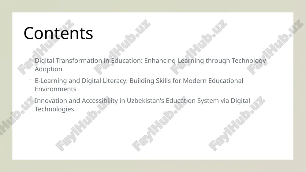 d inclusivity - technology bridges geographic and socioeconomic gaps, providing equitable access to quality education for students in remote and underserved regions of uzbekistan. 3 data-driven decision making - integrating educational technology enables educators to analyze real-time data, tailoring instruction to individual needs and improving overall educational effectiveness. strategies for integrating digital technologies into traditional classrooms 01 incorporating digital tools teachers can integrate tablets, interactive whiteboards, and educational apps to make lessons more engaging, fostering active participation and real-world skills. 02 blended learning approaches combining face-to-face instruction with online modules allows for flexible learning, catering to diverse student needs and promoting independent study. 03 professional development providing teachers with training on new technologies ensures effective implementation, improves confidence, and encourages innovative teaching methods. 04 infrastructure and support establishing reliable internet, technical support, and device access is crucial for seamless integration, ensuring technology enhances rather than disrupts learning. overcoming challenges in …