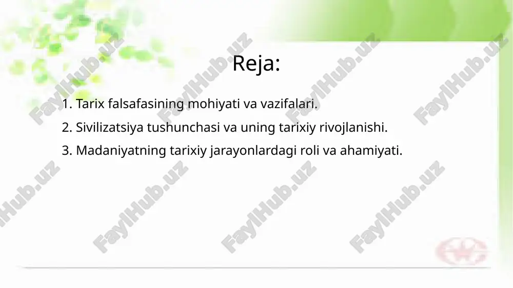 qadimiy mesopotamiya, misr, hind va xitoyda paydo bo‘lib, keyinchalik yunon-rim sivilizatsiyasi, islomiy uyg‘onish davri, yevropa uyg‘onish harakati va zamonaviy texnologik sivilizatsiyalarga yo‘l ochgan. sivilizatsiya insoniyat jamiyatining rivojlanish darajasi bo‘lib, u mehnat faoliyati, shaharsozlik, yozuvning yaratilishi, siyosiy boshqaruv tizimi va ma’naviy hayot bilan belgilanadi. sivilizatsiyalar tarixiy jarayonda bosqichma-bosqich rivojlanib borgan bo‘lib, ular insoniyat tafakkuri, texnologiyasi va madaniy yutuqlari bilan ajralib turadi. har bir sivilizatsiya o‘z davrida jamiyatning ehtiyojlari va imkoniyatlariga mos ravishda shakllanib, o‘zining noyob xususiyatlarini namoyon etgan. masalan, qadimiy sivilizatsiyalarda irrigatsiya tizimlari, yozuv, diniy e’tiqodlar va huquqiy tartiblar shakllangan bo‘lsa, keyingi bosqichlarda fan-texnika yutuqlari va madaniy taraqqiyot kuchaygan. zamonaviy sivilizatsiya esa global muloqot, raqamli texnologiyalar va ilm-fan yutuqlari asosida shakllanmoqda. sivilizatsiya — bu insoniyat tomonidan yaratilgan jamiyatning ma’naviy va moddiy taraqqiyot darajasini ifodalovchi tushuncha bo‘lib, u shaharlar, yozuvlar, siyosiy tizimlar, diniy e’tiqodlar va ilmiy-texnik yutuqlar asosida shakllanadi. insoniyat tarixida bir nechta buyuk sivilizatsiyalar — misr, mesopotamiya, hind, xitoy, yunon va …