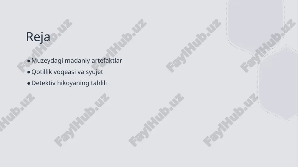 1 muzey va muhit muzey, san'at va tarixiy artefaktlar bilan to'la muhitdir. ushbu muhit qotillik voqeasining boshlanishiga asos bo'ladi va sirli atmosferani yaratadi. 2 asar konteksti "muzeydagi sirli qotillik" asari, muzeyda sodir bo'lgan qotillikni o'rganadi. bu kontekst madaniyat va tarixiy merosni aks ettiradi, o'quvchini jalb qiladi. 3 qotillikning sabablari qotillik voqeasi, muzeydagi artefaktlar va insoniy munosabatlar bilan bog'liq. har bir qahramonning motivlari va sirli jihatlari voqeani murakkablashtiradi. 4 detektiv atmosferasi detektiv hikoyaning boshlanishi, muhitdagi qiziqarli tafsilotlar va shubhali belgilarga asoslanadi. bu atmosfera, o'quvchini sirni hal qilishga undaydi. qotillik syujetidagi asosiy qahramonlar va ularning roli. 01 qahramonlar ro'yxati "muzeydagi sirli qotillik" asarida bir nechta asosiy qahramonlar mavjud bo'lib, ularning har biri o'ziga xos rol o'ynaydi. 02 detektiv rolidagi qahramon detektiv asarning markazida turadi. u sirni ochish uchun harakat qilib, muhim dalillarni yig'adi va shubhali shaxslarni tekshiradi. 03 qotil sifatidagi shaxs qotilning kimligi hikoyaning muhim siridir. u o'z maqsadiga erishish uchun murakkab …