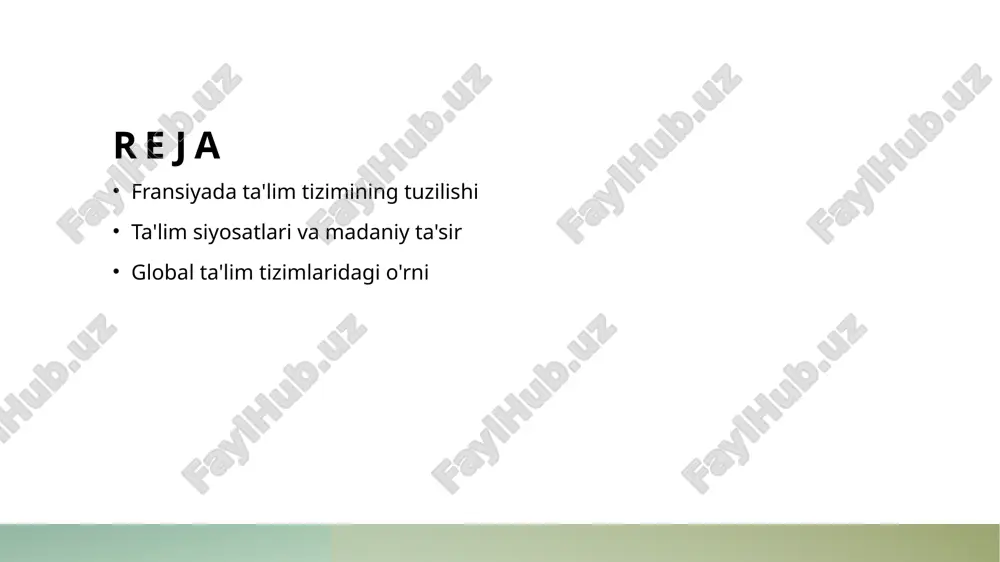 yosati va madaniyat fransiya ta'lim siyosatlari madaniy yondashuvlarni o'z ichiga oladi, bu esa o'quvchilarga milliy va global madaniyatlar o'rtasida muvozanatni saqlashda yordam beradi. madaniy ta'sirlar: fransiya ta'lim tizimining global ta'siri va o'rganish imkoniyatlari. madaniy almashuv fransiya ta'lim tizimi, madaniy almashuvlarni qo'llab-quvvatlaydi. bu orqali talabalar boshqa madaniyatlarni o'rganish va tushunish imkoniyatiga ega bo'lishadi. global ta'sir fransiya ta'limi dunyo bo'ylab yuqori sifatli ta'lim tizimlari sifatida tan olinadi. bu, boshqa mamlakatlarga ta'lim siyosatlarini rivojlantirishda yordam beradi. o'rganish imkoniyatlari fransiyada xaridorlar uchun ko'plab o'rganish imkoniyatlari mavjud. bu, talabalarga xalqaro tajribalarni o'zlashtirish va global bozorga tayyorlanish imkonini beradi. fransiya ta'lim tizimining global ta'siri va boshqa mamlakatlarga misol sifatida. 01 fransiya ta'limi ta'siri fransiya ta'lim tizimi, ta'lim metodlari va dasturlari orqali boshqa mamlakatlarga innovatsion yondashuvlar va sifatli ta'limni yetkazmoqda. 02 misollar: yevropa yevropada, fransiya ta'limi ko'plab davlatlar tomonidan qabul qilingan, masalan, bolgariya va gresiyada fransuz tilidagi maktablar faoliyat yuritadi. 03 global hamkorlik fransiya, unesco va boshqa …