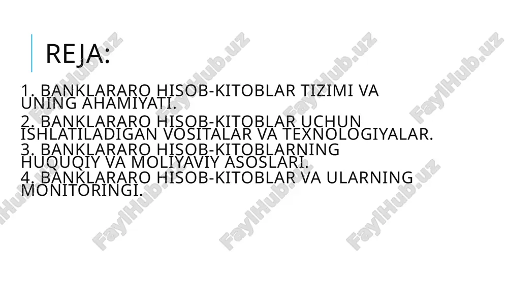 -quvvatlashda muhim rol o'ynaydi. banklararo hisob-kitoblar tizimi, banklar o'rtasidagi to'lovlarni o'z vaqtida va aniq amalga oshirishga yordam beradi, bu esa iqtisodiyotda ishonch va barqarorlikni oshiradi. yana bir jihati shundaki, tizim moliya bozorlarida narxlar barqarorligini ta'minlashga yordam beradi, chunki banklararo to'lovlar va qarzlar tizimning samarali ishlashiga tayanadi. banklararo hisob-kitoblar tizimi — bu banklar o'rtasidagi moliyaviy operatsiyalarni amalga oshirishni ta'minlaydigan muhim mexanizmdir. u, asosan, banklar o'rtasida to'lovlar, qarzlar, depozitlar, valyuta ayirboshlash va boshqa moliyaviy amallarni o'zaro hisoblashga yordam beradi. banklararo hisob-kitoblar tizimi, ko'pincha, markaziy bank yoki clearing tizimlari orqali boshqariladi va bu jarayonni nazorat qiladi. tizimning ahamiyati iqtisodiyotda ishonchli va xavfsiz moliyaviy muhit yaratishda yotadi. banklar o'rtasidagi to'lovlarni o'z vaqtida va aniq amalga oshirish, moliyaviy barqarorlikni ta'minlash, hamda iqtisodiy o'sishga turtki berish uchun juda muhimdir. bu tizim global savdo va investitsiyalarni qo'llab-quvvatlashda ham ahamiyatli bo'lib, valyutalar va to'lovlarni tez va xavfsiz boshqarishga imkon yaratadi. banklararo hisob-kitoblar tizimi yordamida markaziy banklar iqtisodiy siyosatni …