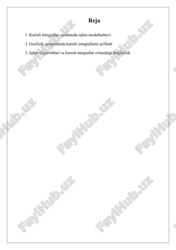 aksincha aniqlashda muhim ahamiyat kasb etadi. karrali integrallarning geofizika va iqlimshunoslikdagi tatbiqlari, iqlim o'zgarishlarining o'zaro ta'sirlarini tushunishga yordam beradi. misol uchun, karrali integrallar iqlim modellashuvi va meteorologik prognozlar uchun zarur bo'lgan ma'lumotlarni aniqlashda qo'llaniladi. bular, tabiiy resurslar, masalan, suv va energiya manbalarini boshqarishda ham muhim rol o'ynaydi. hozirgi kunda, bu sohada olib borilayotgan tadqiqotlar, iqlim o'zgarishlarining tahdidlarini baholash va ularni oldini olish strategiyalarini ishlab chiqishga qaratilgan. biroq, karrali integrallarning tatbiqlari bilan bog'liq bo'lgan muammolar ham mavjud. ma'lumotlarning noaniqligi, modellashtirishdagi cheklovlar va matematik hisob-kitoblarning murakkabligi, bu sohada hal qilinishi kerak bo'lgan masalalardir. iqlim o'zgarishlarining murakkab tabiati va ularni aniqlash uchun zarur bo'lgan ma'lumotlar qaramliklari ham mavjud. hali ham ko'plab savollar ochiq qolmoqda. misol uchun, iqlim o'zgarishlari qanday qilib lokal iqlim sharoitlariga ta'sir qiladi va ularni aniqlash uchun qanday yangi metodlar ishlab chiqilishi mumkin? ushbu tadqiqot, karrali integrallar yordamida iqlim modellashuvi, geofizik jarayonlarda karrali integrallarni qo'llash va iqlim o'zgarishlari bilan karrali integrallar …