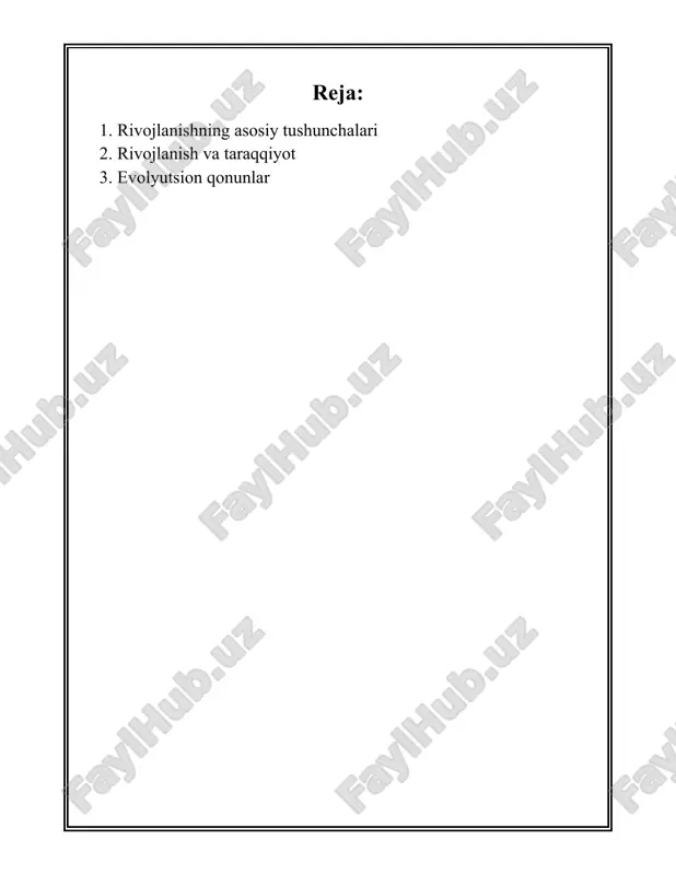 ifatida qayd etilgan. - texnologik rivojlanish, ayniqsa, raqamli transformatsiya jarayonlari orqali namoyon bo‘ladi va bu barcha sohalarga ta’sir o‘tkazadi. 4. **madaniy rivojlanish:** - madaniy rivojlanish xalqning an’analari, urf-odatlari va san’ati orqali o‘lchanadi. o‘zbekiston ko‘p madaniyatli merosi bilan maqtana oladi, samarqand va buxoro shaharlari yuneskoning jahon merosi ro‘yxatiga kiritilgan. - madaniyat ba’zan milliy g‘oya va o‘zlikni shakllantirishda muhim rol o‘ynaydi. 5. **siyosiy rivojlanish:** - siyosiy rivojlanish demokratiya indeksi va boshqaruv sifati orqali o‘lchanadi. transparency international 2021 yilda o‘zbekistonni 146-o‘rinda keltirgan (korruptsiya sezgirlik indeksi bo‘yicha). 6. **barqaror rivojlanish:** - barqaror rivojlanish atrof-muhitni muhofaza qilish, iqtisodiy samaradorlik va ijtimoiy tenglikni bir butunlikda olib borishga qaratilgan strategiya ekanligi ma’lum. barcha davlatlar, shu jumladan o‘zbekiston, bmtning barqaror rivojlanish maqsadlari (sdgs)ga intilgan holda, ekologik barqarorlik yo‘lida katta qadamlar tashlamoqda. ### qonunchilik va rivojlanish - o‘zbekiston hukumati rivojlanish strategiyasini belgilangan normativ-huquqiy hujjatlar orqali amalga oshiradi. "yangi o‘zbekiston" taraqqiyot strategiyasi doirasida ko‘plab iqtisodiy, ijtimoiy va demokratik islohotlar olinmoqda, …