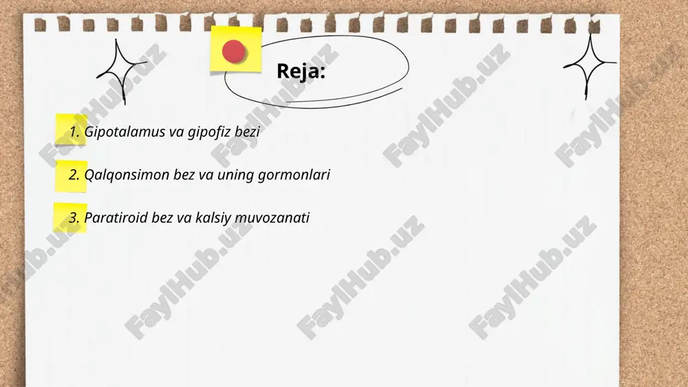 i. paratormon darajasi oshganda giperkalsemiya holati yuzaga kelishi mumkin, bu esa suyaklar zaiflashishi, buyrak toshlari va asab tizimi buzilishiga olib kelishi mumkin. aksincha, pth darajasi past bo'lsa, gipokalsemiya rivojlanadi, bu mushak tortishishlari va kechimining zaiflashishiga sabab bo'lishi mumkin. shu sababli, paratiroid bezlar va kaltsiy muvozanati organizm uchun muhimdir. ... t.me/slaydai_bot 4. buyrak usti bezlari buyrak usti bezlari ichki sekretsiya bezlaridan bo‘lib, buyraklarning ustida joylashgan. ular korteks va medulla qismlaridan iborat. korteks qismi gormonlar ishlab chiqaradi, masalan, kortizol, aldosteron va androgenlar. medulla qismi esa adrenalin va noradrenalin gormonlarini ishlab chiqaradi. buyrak usti bezlari stressga javob berishda muhim rol o‘ynaydi va qon bosimi, elektrolit balansi kabi funksiyalarni tartibga solishda ishtirok etadi. gormonlarining muvozanatsizligi sog'liq uchun jiddiy asoratlar keltirib chiqarishi mumkin, masalan, addison kasalligi yoki kushing sindromi. har bir bezning o'lchami odatda uzunligi 4-6 sm va kengligi 2-3 sm atrofida bo'ladi. ... t.me/slaydai_bot pankreas organizmda insulin gormoni ishlab chikaradi. insulin qonni glyukoza miqdorini …