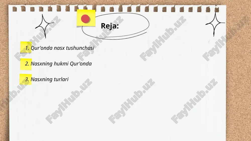 sh va uslub xususiyatlariga ega bo'lib, o'quvchiga turli mavzular va tajribalarni taqdim etadi. ... t.me/slaydai_bot 4. nasxning hikmatlari "nasxning hikmatlari", an'anaviy islom ilmiy asarlaridan biri, tasavvuf va shariat ilmlari o‘rtasidagi aloqalarni o‘rgatadi. bu hikmatlar, xususan, nasafiyning "tafsir al-nasafi" asarida uchraydi. asarda islomiy aqidalar, axloqiy me'yorlar va hayotiy hikmatlar tarannum etiladi. o‘zbek adabiyotida bu hikmatlar ma'naviy tarbiya va shaxsiy rivojlanish uchun qo‘llaniladi. nasx falsafasi bilishning cheksiz imkoniyatlariga ishora qiladi va insonni har doim o‘zini takomillashtirishga undaydi. nasx falsafasi, shuningdek, ilm va amalning birligiga katta ahamiyat beradi. ... t.me/slaydai_bot hukmlarning nasxi, islom huquqida, qur'on yoki hadislardagi hukmlarning keyinchalik kiritilgan yangi hukmlar bilan o'zgartirilishi yoki bekor qilinishini anglatadi. nasxning uch turi mavjud: matn ham, hukm ham bekor qilinadi; matn qoldiriladi, hukm bekor qilinadi; matn bekor qilinadi, hukm qoldiriladi. nasx qur'onda oz tashkillashtirilgan masalalarda yoki payg'ambarlik davrida yuzaga kelgan muammolarda amal qiladi. jumladan, sharobning harom qilinishi dastlabki hukmning nasx qilinganiga misoldir. din va tarixiy …