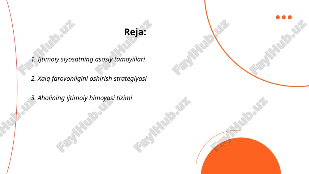 ab-quvvatlashga qaratilgan choralardan iboratdir. mamlakatda 2020-yilda ijtimoiy himoya dasturlari uchun davlat budjetidan 15 trillion so‘m ajratilgan. ushbu tizim orqali 3 milliondan ortiq fuqaroga yordam ko‘rsatilib, 1,5 million ishsizga qayta tayyorgarlik va ishga joylashish imkoniyatlari yaratildi. 2021-yilda ijtimoiy nafaqalar va ijtimoiy xizmatlar orqali 700 ming nafar keksalar, 500 mingdan ortiq nogironligi bo‘lgan shaxslar qo‘llab-quvvatlandi. shuningdek, 1 million oilaga ijtimoiy nafaqalar to‘landi. ... t.me/slaydai_bot 4. ta'lim tizimini rivojlantirish yo'nalishlari 4. ta'lim tizimini rivojlantirish yo'nalishlari bo‘yicha ma'lumotlar: o‘zbekistonda ta'lim tizimini rivojlantirish doirasida so‘nggi yillarda raqamli texnologiyalardan foydalangan holda 20 mingdan ortiq maktabning kompyuter texnikasi bilan jihozlanganligi kuzatilmoqda. shuningdek, muhim ilmiy loyiha sifatida 10 mingdan ziyod o‘qituvchini axborot-kommunikatsiya texnologiyalari bo‘yicha qayta tayyorlash kurslariga jalb qilinishi rejalashtirilgan. raqamlashtirish strategiyasi orqali ta'lim sariq 2030-yilga qadar 70% onlayn platforma orqali amalga oshiriladi. 2025-yilga kelib esa, yangi professional o‘quv dasturlarini joriy kiritish va 1000 dan ortiq zamonaviy laboratoriyalarni tashkil etish maqsad qilingan. ... t.me/slaydai_bot sog'liqni saqlash sohasida islohotlar …