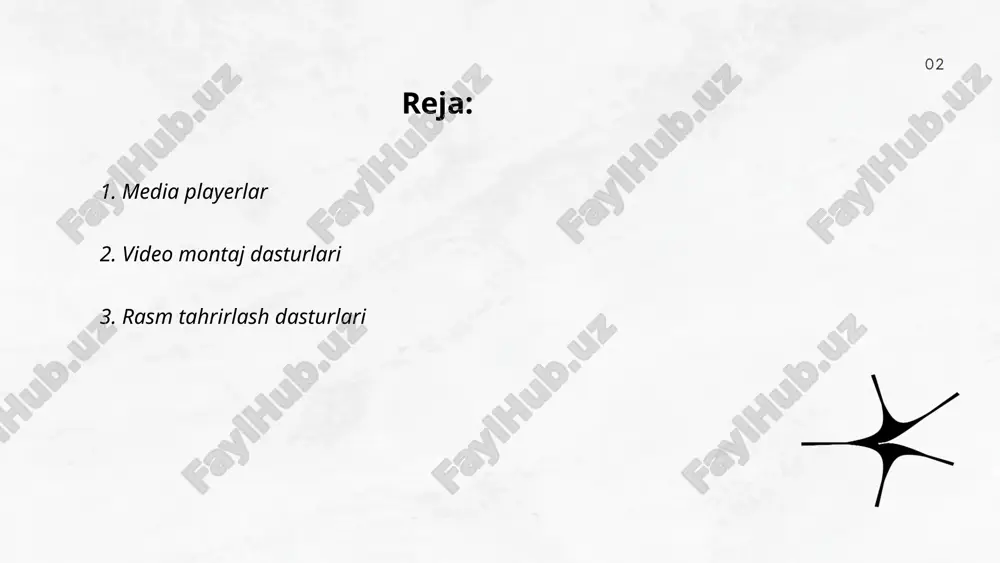 rofessional dizaynerlar va fotografchilar orasida juda mashhur bo'lib, png, jpeg, tiff kabi ko'plab fayl formatlarini qo'llab-quvvatlaydi. gimp ochiq manbaa dasturi bo'lib, ko'plab turli platformalarda ishlaydi. coreldraw vektor grafikasida ishlashga ixtisoslashgan. rasmlarni tahrirlash asboblari filtrlar, qatlamlar, effektlar va vositalar bilan birga keltiriladi. ushbu dasturlarni o'zlashtirish uchun vaqt va sabr talab etiladi, lekin ularni bilish vizual loyihalarni samarali yaratishga imkon beradi. ... t.me/slaydai_bot 4. ovoz yozish va tahrirlash dasturlari ovoz yozish va tahrirlash dasturlari hozirgi kunda keng qo'llaniladi. bunday dasturlardan biri audacity bo'lib, u bepul va ochiq kodga ega. audacity ko'p trekli yozuv, shovqinni kamaytirish, ovoz effektlari qo'shish kabi funksiyalarga ega. boshqa mashhur dasturlardan biri adobe audition bo'lib, u professional ovoz tahrirlash uchun keng imkoniyatlar beradi. garageband esa mac foydalanuvchilari uchun qulay platformadir. ushbu dasturlar ovoz sifatini yaxshilash va audio fayllarni turli formatlarda saqlashga imkon beradi. bularning barchasi nafaqat musiqachilar, balki podkast va boshqa audio loyihalar bilan shug'ullanadiganlar uchun juda foydali bo'lishi …
