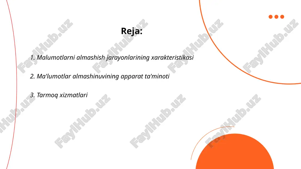 almashishni ta'minlaydi, ulardan eng pastki qavati "fizik" qavat sifatida tanilgan. ... t.me/slaydai_bot ma'lumotlar almashinuvining apparat ta'minoti ko'pincha kompyuter tarmoqlarida qo'llaniladi. bunga tarmoq kartalari (nic), marshrutizatorlar, kalitlar, va modemlar kiradi. tarmoq kartasi kompyuterni tarmoqqa ulaydi. marshrutizator tarmoq ichidagi va tashqarisidagi ma'lumot oqimini boshqaradi. modem internet ulanishi uchun axborotni raqamli signallarga aylantiradi. optik tolali kabel orqali ma'lumotlar yuqori tezlikda uzatiladi, odatda 1 gbit/s yoki undan ko'p. ethernet kabellari ham keng qo'llaniladi, odatda 100 mbit/s yoki 1 gbit/s tezlikda. har bir texnologiya turli tarmoq ehtiyojlariga qarab qo'llaniladi. ... t.me/slaydai_bot tarmoq xizmatlari deganda aloqa, internet va ma'lumot almashinuvi bo'yicha texnologik infratuzilma tushuniladi. o'zbekistonda 2023 yilda internet foydalanuvchilari soni 19 milliondan oshgan. mobil tarmoq qamrovi deyarli 98% hududni qamrab oladi. 4g lte xizmatlaridan foydalanish ko'rsatkichlari 65% ga yetgan, 5g texnologiyasi sinovdan o'tmoqda. operatorlar soni 4 ta bo'lib, ucell, beeline, mobiuz va uzmobile asosiy o'yinchilar sanaladi. 2022 yilda o'zbekiston xalqaro internet kanali sig'imi 1800 gbit/s ga …
