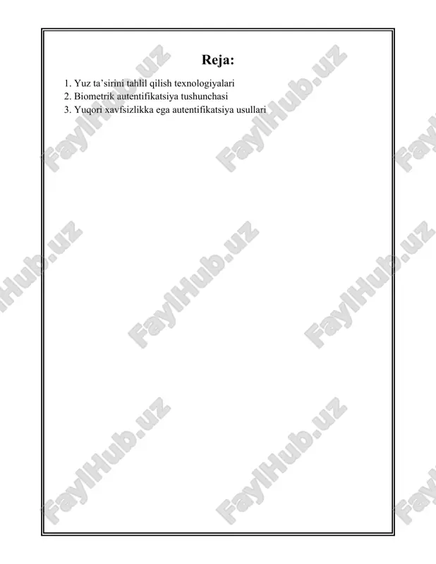 imlar davlat xavfsizligi, jamoat joylarini monitoring qilish va tijorat maqsadlarida keng qo‘llaniladi. **yuzni aniqlashda amal qiladigan protokollar:** iso/iec jtc 1/sc 37 standart komiteti biometrik va yuzni tanish texnologiyalari bo‘yicha xalqaro standartlarni ishlab chiqaradi. fidos (fast identity online) texnologiyalari, masalan, yuz orqali autentifikatsiyani amalga oshirishda xavfsizlikni oshirishga yordam beradi. **yuzni tahlil qilish uchun ma’lumotlarning xavfsizligi:** yuzni tahlil qilish texnologiyalaridan foydalanishda shaxsiy ma’lumotlar xavfsizligi muhim rol o‘ynaydi. gdpr (general data protection regulation) kabi normativ huquqiy hujjatlar evropada shaxsiy ma’lumotlarni himoya qilish va ularni boshqarish uchun aniq qoidalarni belgilaydi. 2020 yilga kelib, jahonning 100 dan ortiq mamlakatlari shaxsiy ma’lumotlarni himoya qilishga oid qonunchilikni qabul qilgan. **yuzni tahlil qilish va sun’iy intellekt:** sun’iy intellekt algoritmlarining rivojlanishi yuzni tahlil qilish texnologiyalarini yanada kuchaytirdi. mashina o‘rganish usullari va algoritmlarining rivojlanishi inson yuzining eng mayda detallarini tahlil qilish imkonini beradi, bu orqali bir xil yoki o‘xshash yuzlarni ajratib olish mumkin. ibm va google kabi kompaniyalar ushbu sohada …