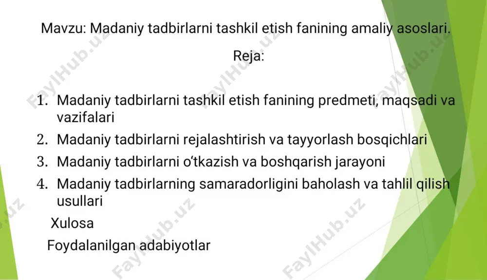 madaniya tadbirlarni tashkil etish - Page 2