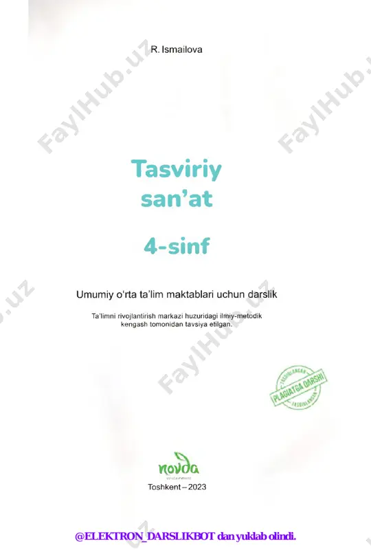 4 lupa <d kisti mo'yqalam \ l / 0 1 1 p gch a * k o o o o o o - shakllar ranglarn i o‘zgartirish w \ grafik muharrir belgilaridan foydalanib, oddiy tasvirlarni ishiashni mashq qiling. @elektron_darslikbot dan yuklab olindi. 28-dars kompyuter grafikasi rassomi kompyuter grafikasi rassomi kompyuter grafikasi bilan ishlash uchun rassomchilik ko'nikmalariga ega bo'lish va zamonaviy texnikadan foydalanishni bilish kerak. kompyuter grafikasini ko'pincha cg (inglizcha “computer graphics”) deb atashadi. shuning uchun kompyuter grafikasi bo'yicha rassomlar cg mutaxassislari deyiladi. cg b o ‘y ic h a mutaxassisdan quyidagilar talab qilinadi: • badiiy san’at (kompozitsiyalar, yorug'lik va soyalar, koloristika) asoslarini bilish; • chiza olish; • grafik dasturlarda ishlashni bilish; • diqqat-e’tiborni jamlash; • qunt. @elektron_darslikbot dan yuklab olindi. kompyuter grafikasi rassomi 28-dars □ paint grafik \j muharriri vositasida rasm chizing. filcha va gul @elektron_darslikbot dan yuklab olindi. konstruktiv rasm “konstruksiya” so‘zi “imorat”, “qurish”, “tuzilma”, “reja” ma’nolarini bildiradi. konstruksiyalash …