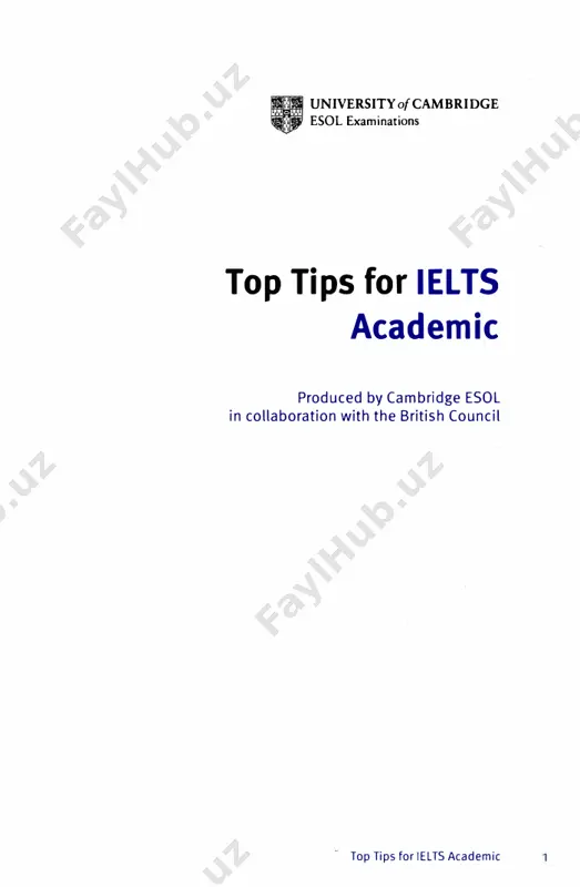 ing) follows the same structure and is based on a series of pieces of advice (the 'tips') which ielts' materials writers have collected from many years' experience of involvement in the production of ielts tests. each section starts with a tip at the top of the page. the tip is followed by an example taken from iel ts material and a clear explanation to help you understand exactly what it means. each section ends with some more 'general tips' for that component. there is also a handy section at the beginning of the book on how to revise for ielts and a very important section at the back on what you should do on the day of the test. there is a companion publication to this book, top tips for /el ts general training. please note that the listening and speaking sections are common to both books. ielts is jointly …