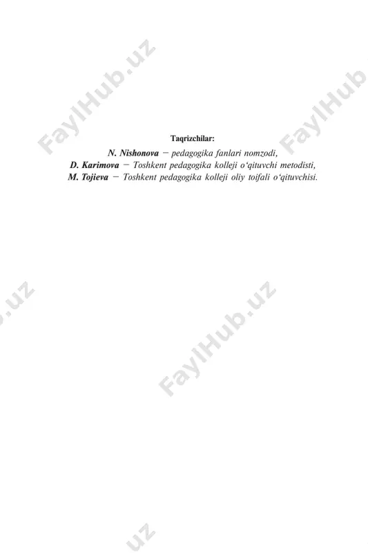 i o‘rganib olishdir. 4 i bob. tabiat bilan tanishtirish metodikasi fanining fan sifatida shakllanishi va rivojlanishi 1. tabiat haqida tushuncha tabiat — bitmas-tuganmas xazinadir. o‘simliklar dunyosi, hayvonot olami yosh qalbning to‘g‘ri o‘sib shakllanishida, tabiatda bo‘ladigan voqea-hodisalarning sir-asrorini o‘rganib voyaga yetishida katta manba bo‘lib xizmat qiladi. tabiatdagi narsalar ikki qismdan: jonsiz va jonli tabiatdan iboratdir. jonsiz tabiatga yer, quyosh, yulduzlar, suv, havo, toshlar, tuproq, jonli tabiatga esa o‘simliklar, hayvonlar, mikroorganizmlar, odamlar kiradi. jonsiz tabiat deyilishiga sabab ular oziqlanmaydi, o‘smaydi, ko‘paymaydi, rivoj- lanmaydi. masalan, toshni olsak, unga suv ham, havo ham kerak emas. jonli tabiatga kiruvchilar esa oziqlanadilar, nafas oladilar, o‘sadilar va ko‘payadilar. jonli tabiat vakillari o‘simlik, havo, suv, yorug‘lik, issiqlik va ozuqa bo‘lmasa yashay olmaydi. jonli tabiatdagi barcha mavjudotlardan eng qudratlisi insondir. inson fikrlaydi, mehnat qiladi, turli kashfiyotlar ixtiro qiladi. tabiat insonni ma’naviy boyitishning bitmas- tuganmas manbaidir. tabiat bilan inson o‘rtasidagi uyg‘unlikni ta’minlashda ekologik ta’lim-tarbiyaning roli nihoyatda katta. ta’lim tizi- mining …