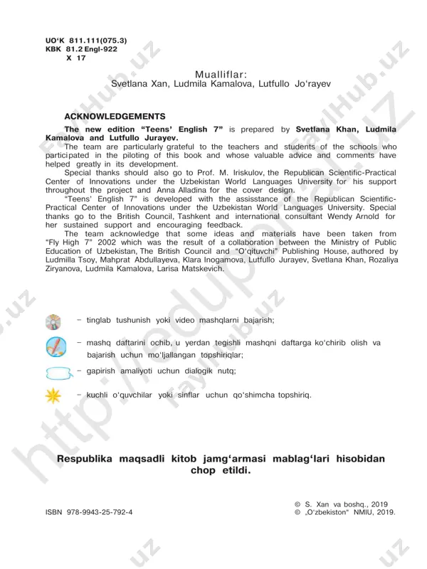 (075.3) kbk 81.2 engl-922 x 17 ht tp :// ed up or ta l.u z ht tp :// ed up or ta l.u z 3 dear pupil ! welcome to teens’ english 7 ! this pupil’s book is full of interesting and fun activities and exercises which will help you learn and practise english. at the back of the book you can find a useful list of grammar points and vocabulary. the workbook contains extra exercises and activities to help you practise your english in the classroom or at home. with the help of the progress checks you can test the knowledge you got from the units. there is also a multimedia resource which you can use with your teacher or at home to develop your listening skills. remember that the best way to learn english is by using it. try to use english as much as you can during …