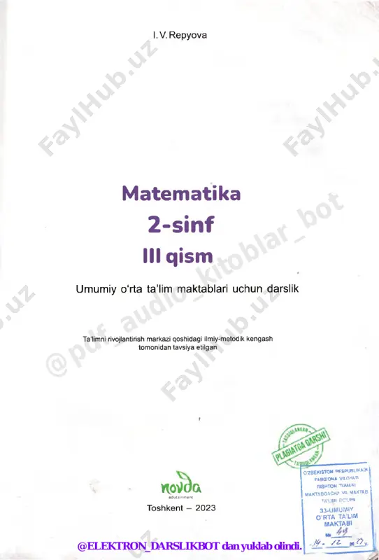 i, siz matematika san’at bilan qanday bog'langanini va matematika kundalik hayotda, muloqotda va mehnat faoliyatida qanday qo'llanilishini bilib olasiz. @elektron_darslikbot dan yuklab olindi. @pdf_audio_kito blar_bot 73. to‘g ‘ri chiziq, nur, kesma yondosh mavzu: peyzaj. chiziq, nuqta, kesma, nur, to'g'ri chiziq. ^ 9g f t a a . bir xil harflarni to'g'ri chiziqlar yordamida \ tutashtiring, bunda to'g'ri chiziqlar bir-biri bilan kesishmasin. namuna: s d 1. rasmlarni ko‘rib chiqing. to‘g‘ri chiziq, kesma va nurlarda qanday umumiylik bor? ular nimalari bilan farqlanadi? a v s d e f ab to'g'ri chiziq cd nur ef kesma % to‘g‘ri chiziq ikkala tomonidan ham chegaralanmagan. nur bir tomondan nuqta bilan chegaralangan. kesma ikkala tomonidan nuqta bilan chegaralangan. o 2. chizmadan qanday kesma, nur va to'g'ri chiziqlami topish mumkin? ularni ayting. _ b 3. daftaringizga rasmda ko‘rsatilgani kabi nuqtalarni belgilang. ab to'g'ri chiziq va cd kesma o'tkazing. to'g'ri chiziq bilan kesma kesishadimi? v a, o ' …
