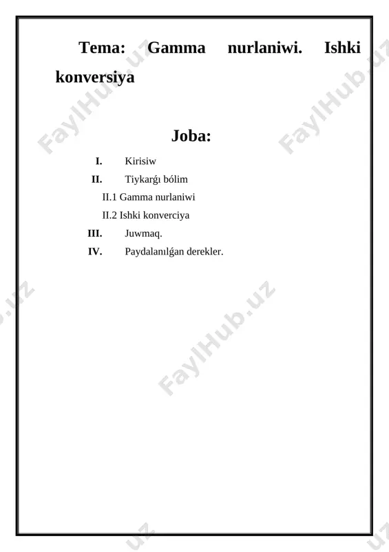 igine jańalıq, ózgerisler kirgiziw bolıp onı ámelge asırıwda tiykarınan interaktiv usıllardan paydalanıladı. kurs jumısınıń wazıypası: studentlerdi kún sayın asıp baratırǵan informaciya -tálim ortalıǵı sharayatında ǵárezsiz túrde iskerlik kórsete alıwǵa informaciya aǵımınan aqılǵa say paydalanıwǵa úyretiwden ibarat esaplanadi. onıń ushın olarǵa úzliksiz túrde ózbetinshe islew múmkinshiligi hám sharayatın jaratıp beriw zárúr. kurs jumısınıń ámeliy áhmiyeti: gamma nurlanıwı hám ıshkı konverciya processlerin oqıtıwda, zerikarli sabaqlar ornına sabaqlardı shólkemlestiriwge juwapkershilik menen yondashadigan, kásiplik bilgir, metodikalıq uqıpǵa iye, juwapkerli, zamanagóy, interaktiv pedagogikalıq texnologiyanı jetilisken ózlestirip alǵan, innovatsiyalar tiykarında tálimdi payda ete alatuǵın oqıtıwshılarǵa talap asıp barıp atır. tálimde materiallıq baza, standart, oqıw jobalar, programma hám sabaqlıqlar qanshellilik rawajlanıwdırılmasın, kutilgen tiykarǵı nátiyjege erisiw, tereń hám puqta bilim beriw, joqarı sapa daǵı ózlestiriwge erisiw tikkeley teoriyalıq hám ámeliy shınıǵıwlardı alıp baratuǵın oqıtıwshınıń dóretiwshiligi, ızleniwshiligi, ilmiy tájriybesine pedagogikalıq uqıpına baylanilı bolıpqalaberedi. temanı oqıtıw daǵı qıyınshılıq hám tusinbewshılıklerdı saplastırıw ushın beriletuǵın maǵlıwmatlar baslanǵısh bolsada olardı hár qıylı turmıslıq …