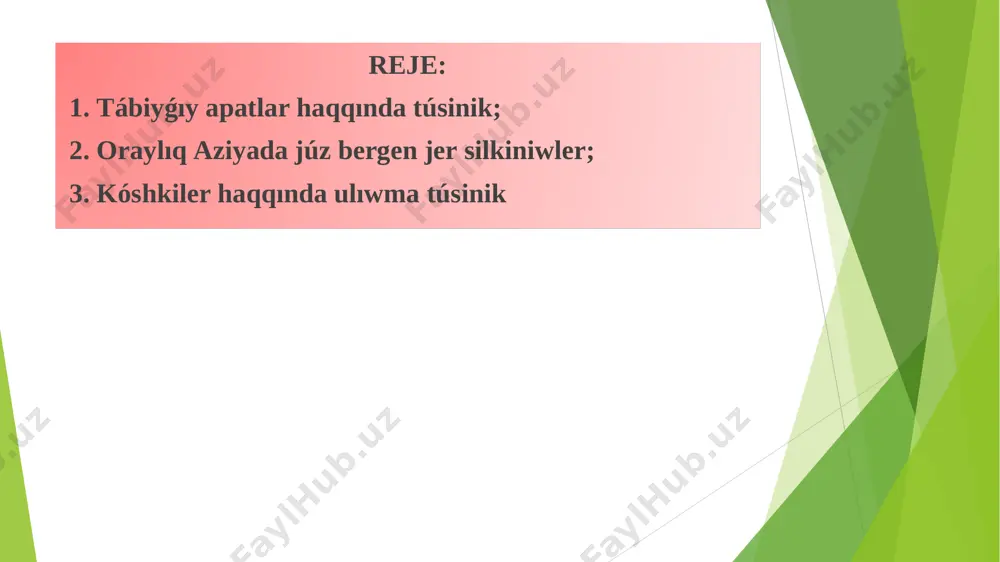 an qalası hám úlken awıllar jetken zıyan taptı. san-fransiskoda 1906 - jıl 18 - apreldegi jer silkiniwinde 700 xalıq qaytıs bolǵan. eń kúshli jer silkiniw ózbekstanda 1902 - jılda (8-9 ballı ) andijanda bolǵan. 1946 - jılı namanganda (chotqol jer silkiniwi atı menen), tashkentte 1968 hám 1966 - jıl (7-8 ball ) (1000 retge shekem), gazlıda 8-10 ball, tadjikistanda 1907 - jıl, hisorda 9 - 10 ball, 15 ke jaqın awıllar wayran bolǵan, 1000 ǵa jaqın adam ólgen bolǵan. 1911 - jılda pomirda sarez jer silkiniwi. taw ópirilip, usoy degen bóget payda etińan. murg'ob dáryasın to'sib qalıp, seriz degen kól payda bolǵan. bul apatshılıqlardıń sonshalıq úlkenligine sebepler ne birinshi náwbettegisiniń payda bolıwındaǵı jer qabıǵındaǵı ishki kúshlerdiń tásiri, olardıń jer maydanındaǵı imaratlarǵa kórsetken soqqısınıń kúshi ekinshi náwbette turaq-jay binalardı, kárxanalardı, imaratlardı kóriw jumıslarınıń sapasız alıp barılǵanı, jer silkiniwge shıdam beretuǵın etip qorılmagani, olardı proektlestiriw hám qurıwda jol qoyılǵan aljasıqlar hám de …